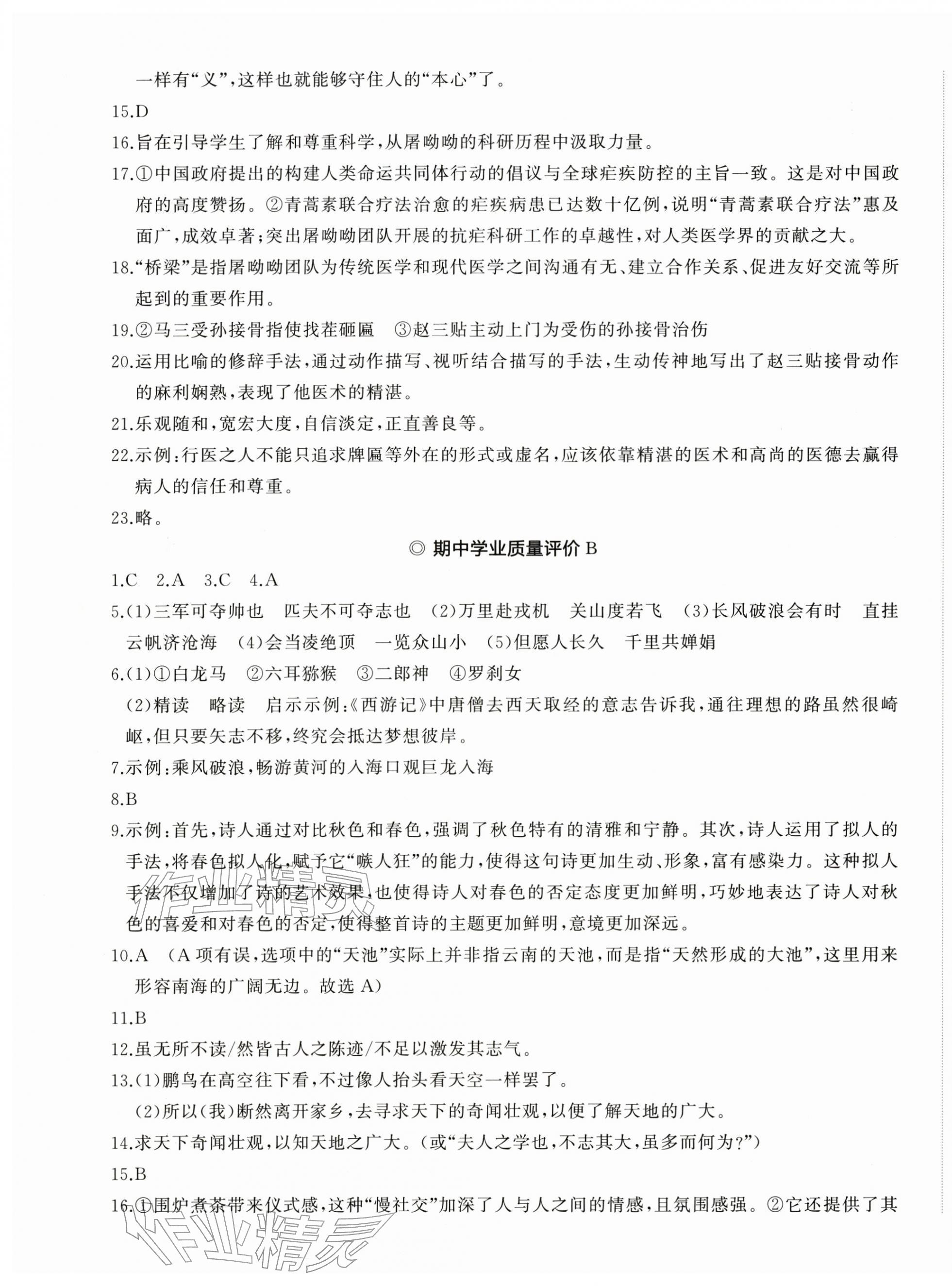 2026年精练课堂分层作业九年级语文下册人教版&nbsp;参考答案第9页