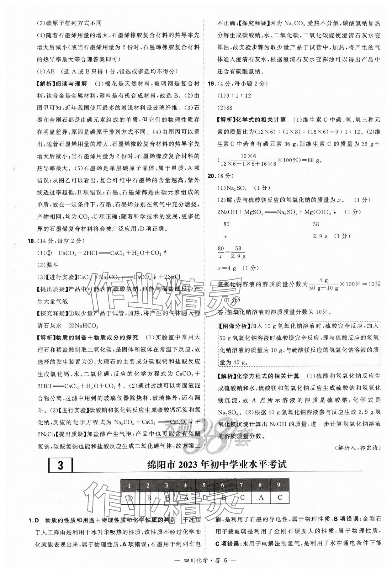 2024年天利38套中考试题精选化学四川专版 参考答案第6页