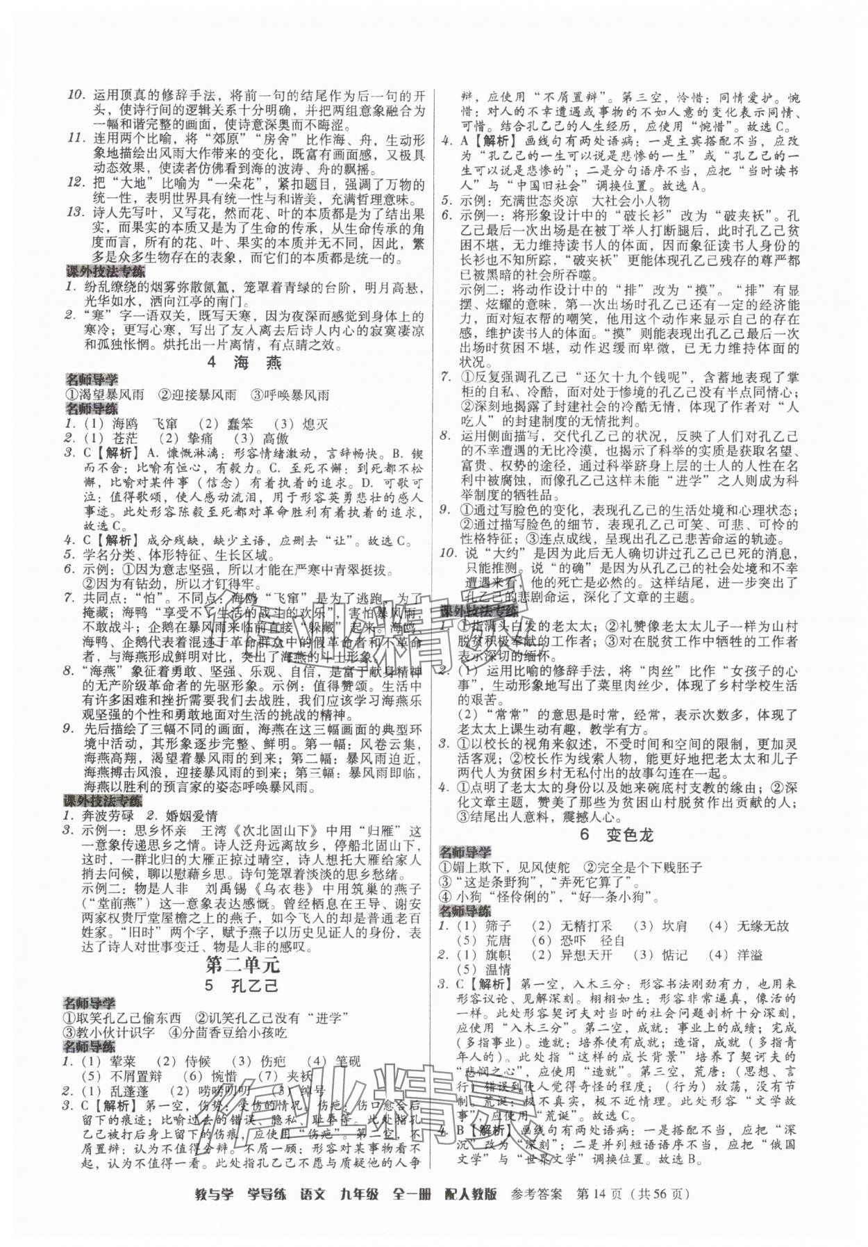 2025年教與學(xué)學(xué)導(dǎo)練九年級語文全一冊人教版 第14頁