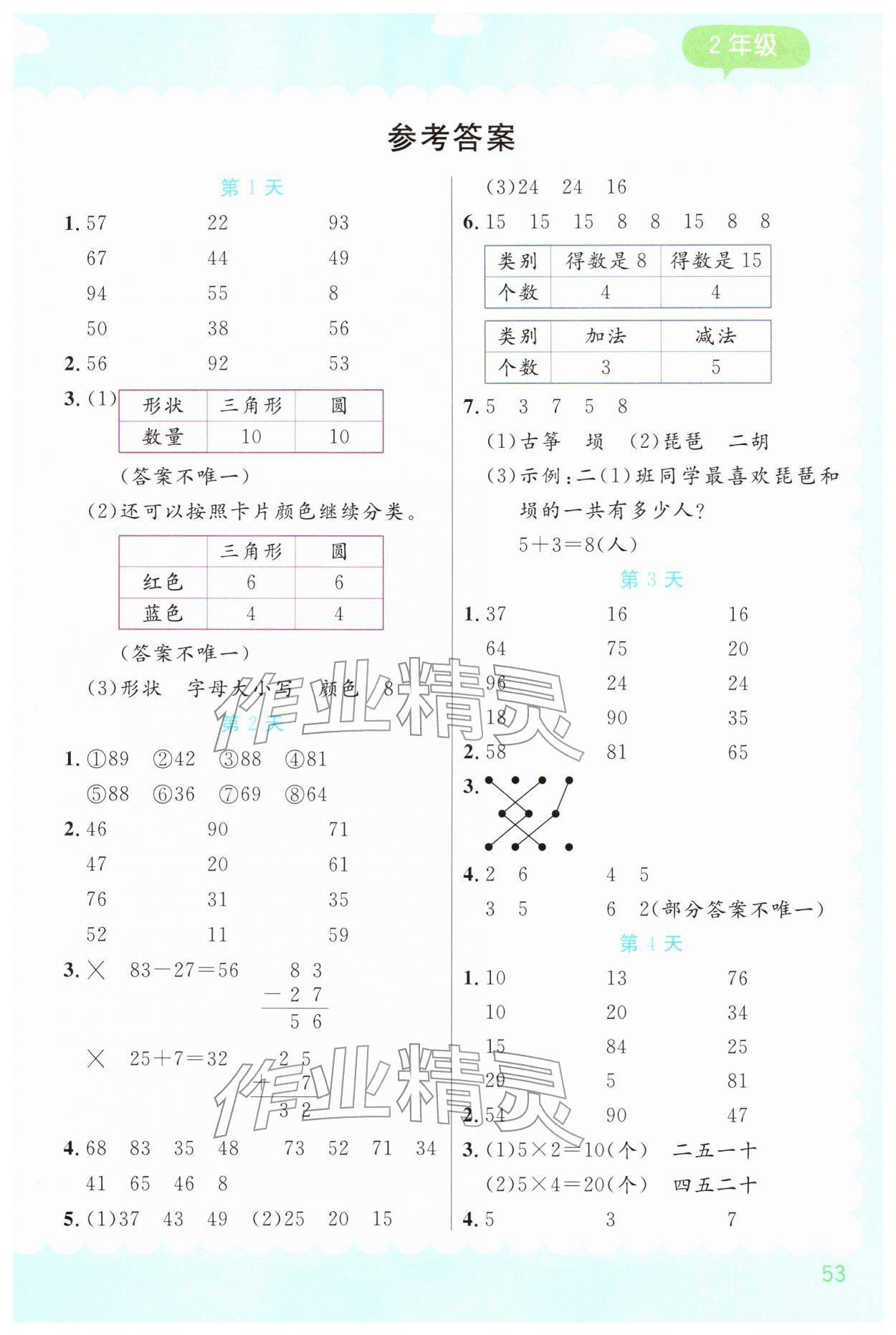 2026年假期口算阳光出版社二年级数学&nbsp;第1页