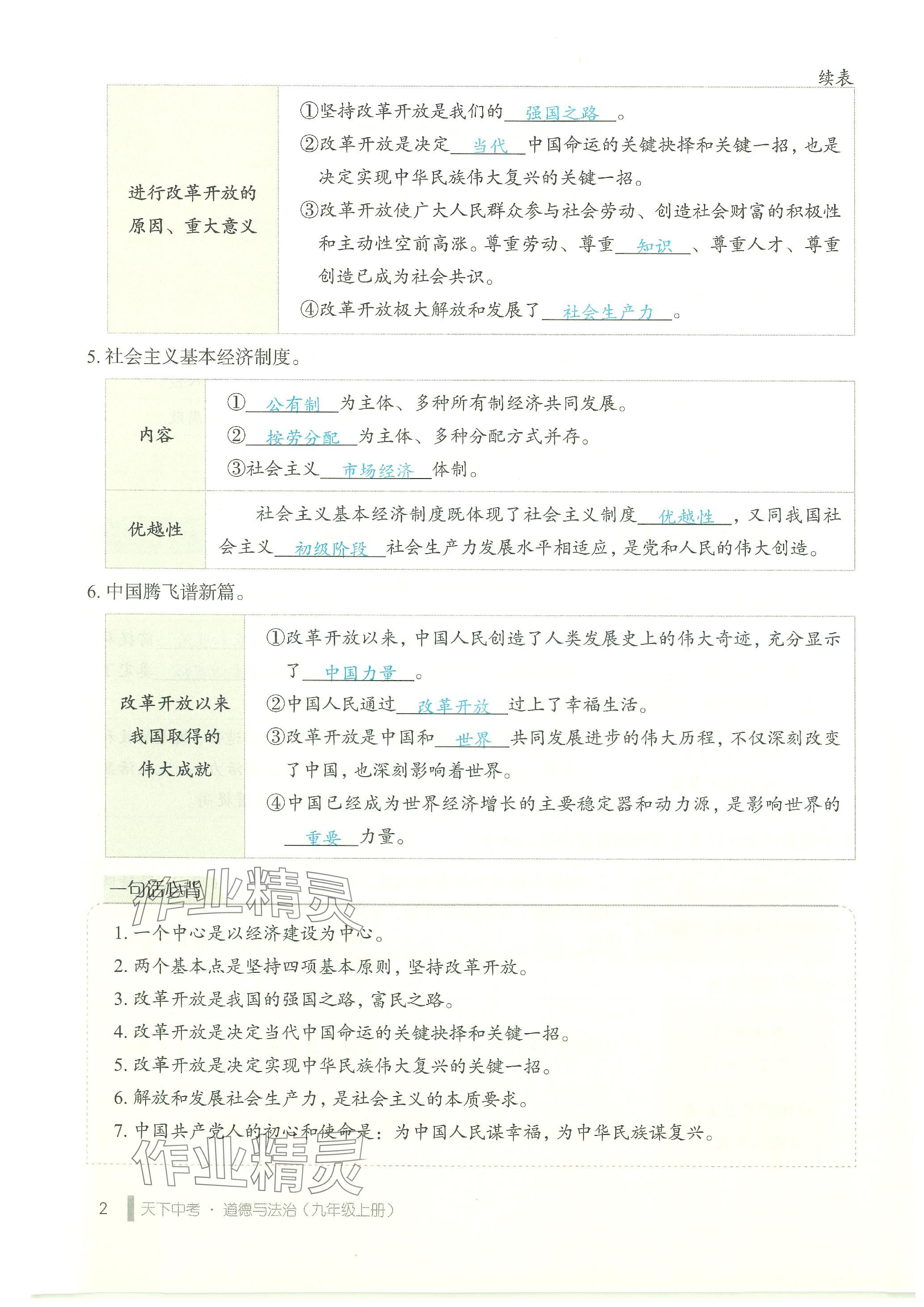 2023年天下中考九年級道德與法治上冊人教版 參考答案第2頁