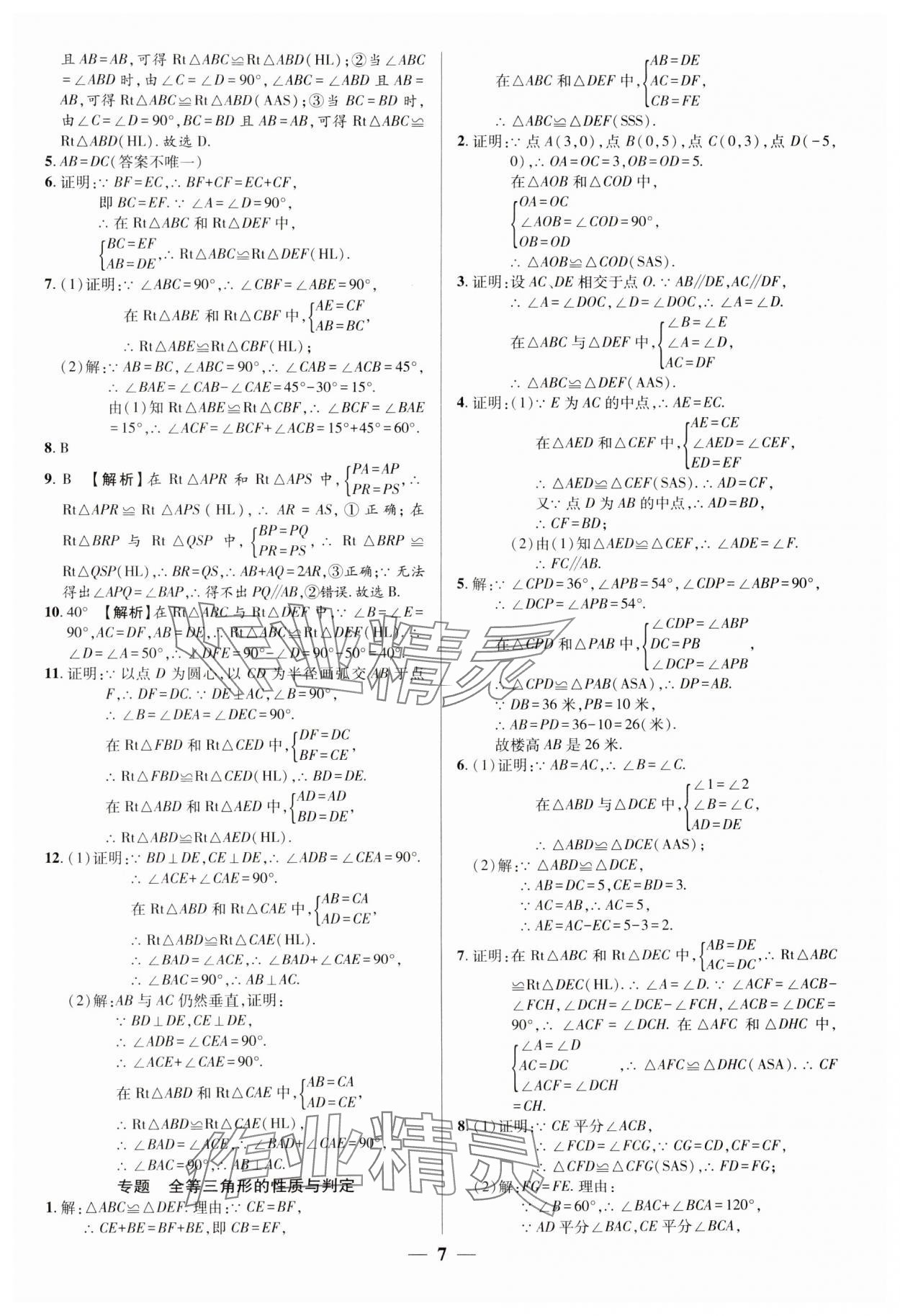 2024年追夢之旅大先生八年級數(shù)學上冊人教版河南專版 參考答案第7頁