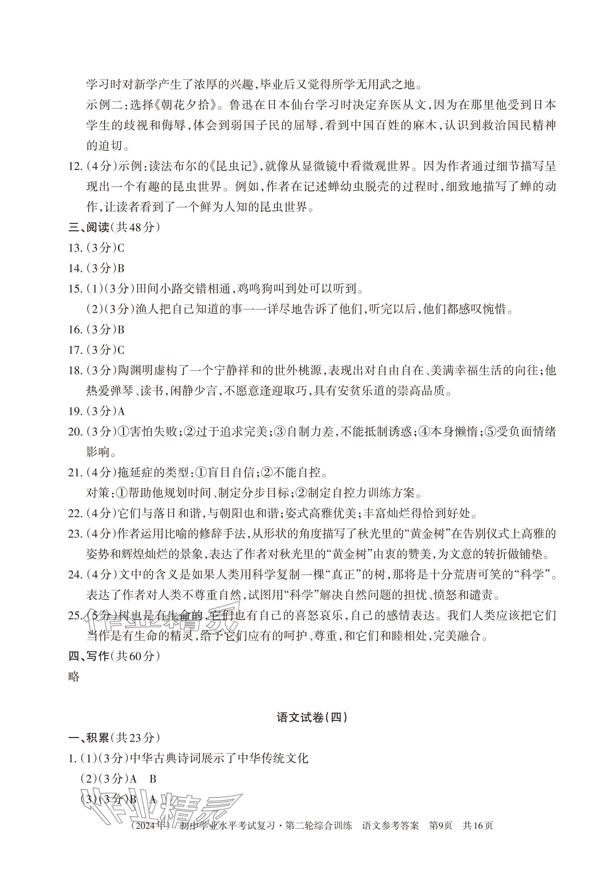 2024年初中学业水平考试复习综合第二轮综合训练 第9页