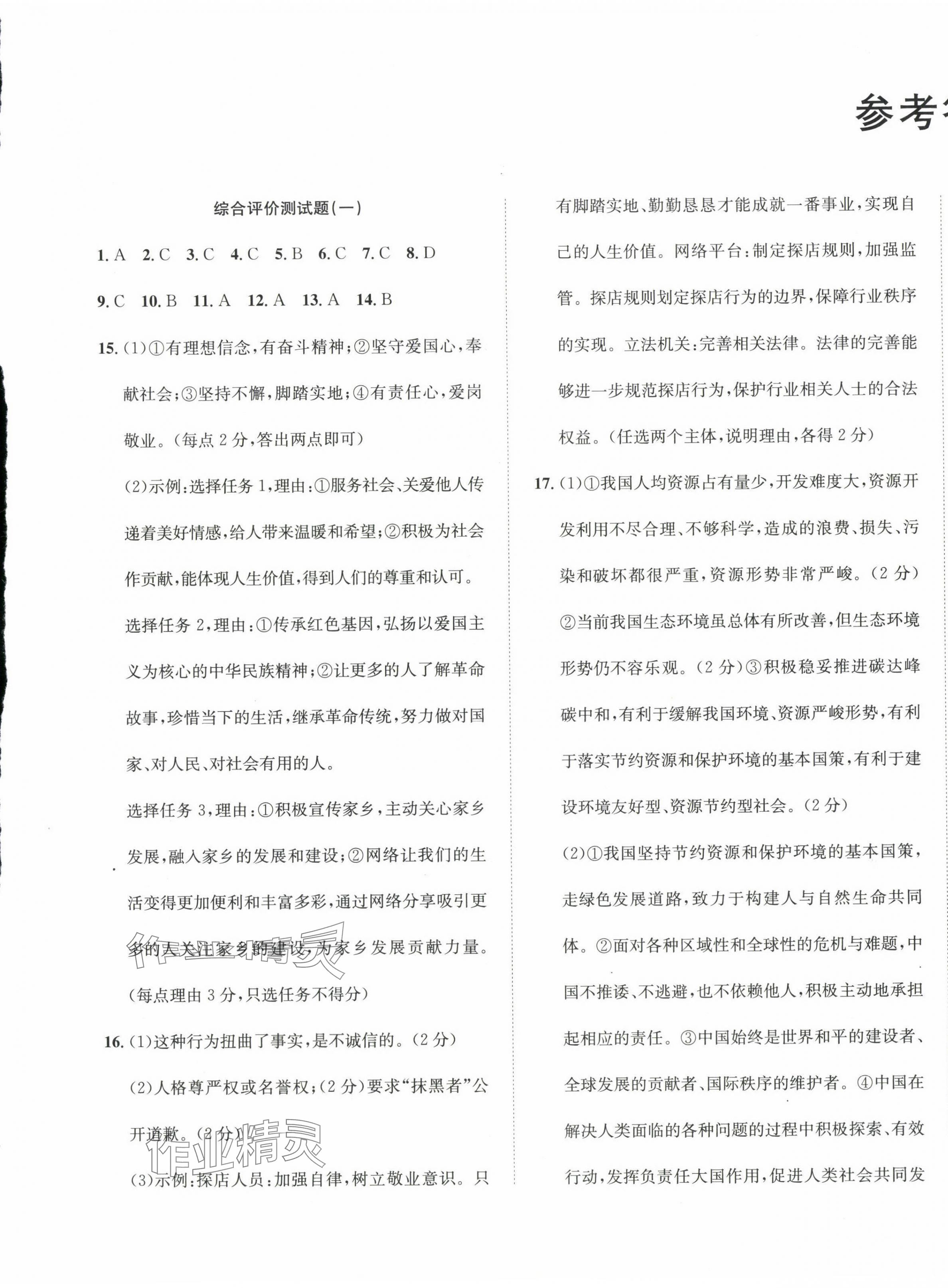 2025年學(xué)業(yè)水平評價(jià)九年級道德與法治下冊人教版 第1頁