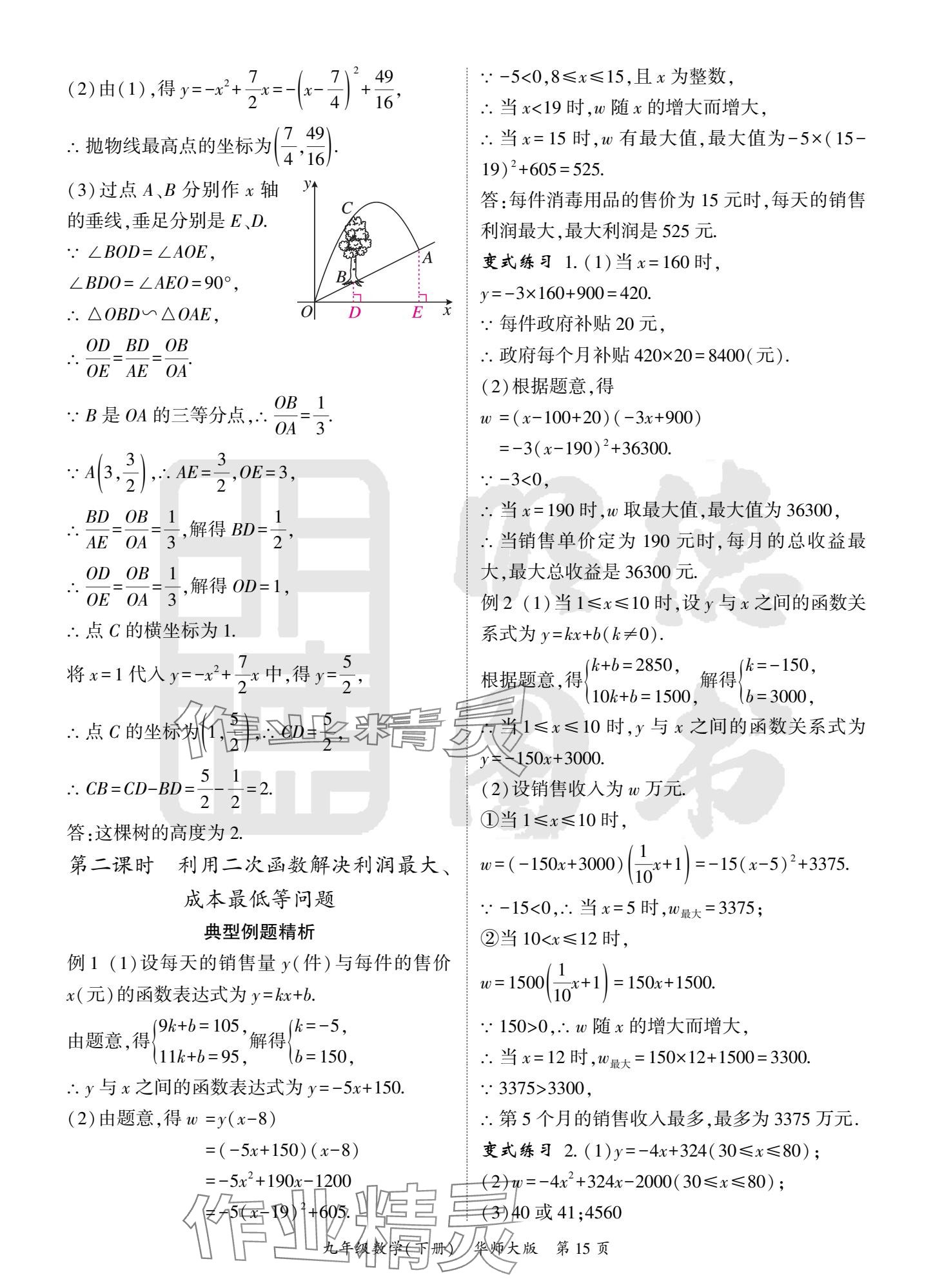 2025年啟航新課堂九年級數(shù)學(xué)下冊華師大版 參考答案第15頁