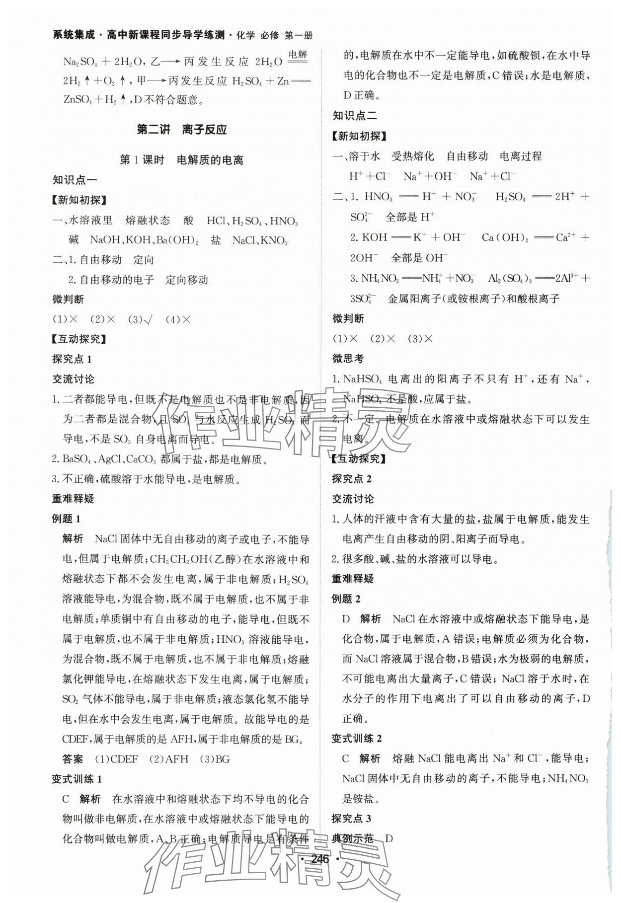 2024年系統(tǒng)集成新課程同步導學練測高中化學必修第一冊人教版 參考答案第4頁