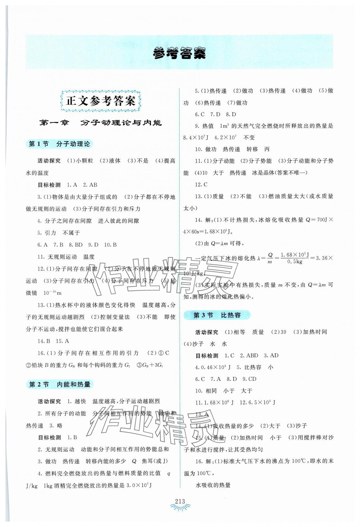 2024年學生活動手冊九年級物理上冊教科版 第1頁