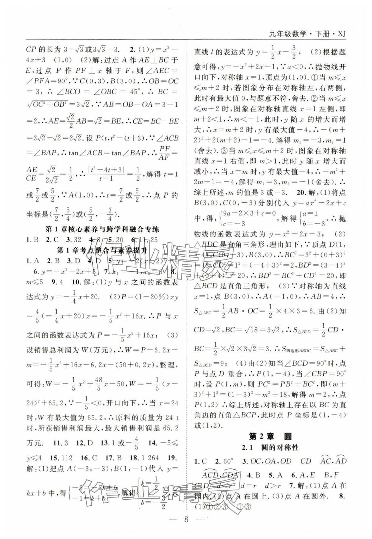 2025年名師學(xué)案九年級數(shù)學(xué)下冊湘教版 參考答案第8頁