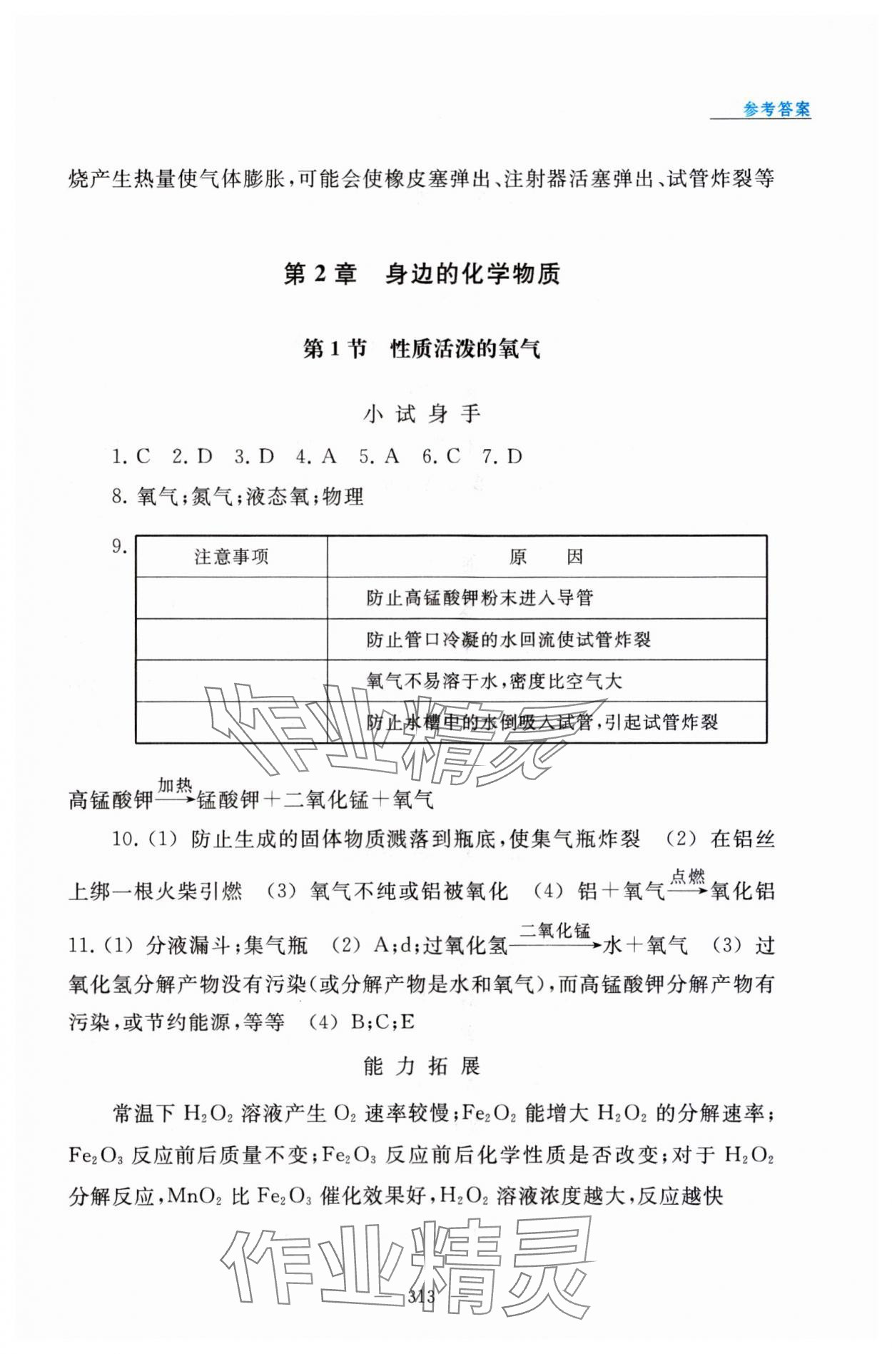 2023年探究与训练九年级化学全一册沪教版 参考答案第4页