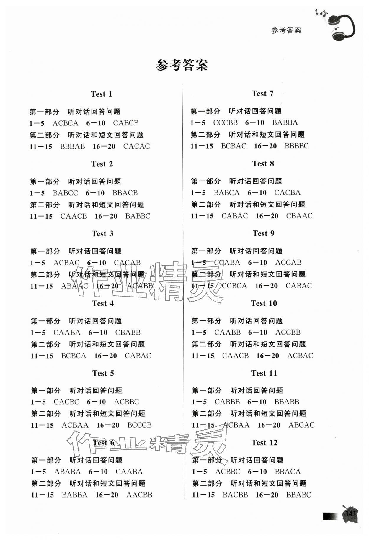 2024年江苏省中考英语人机对话考试听力实战演练 参考答案第1页
