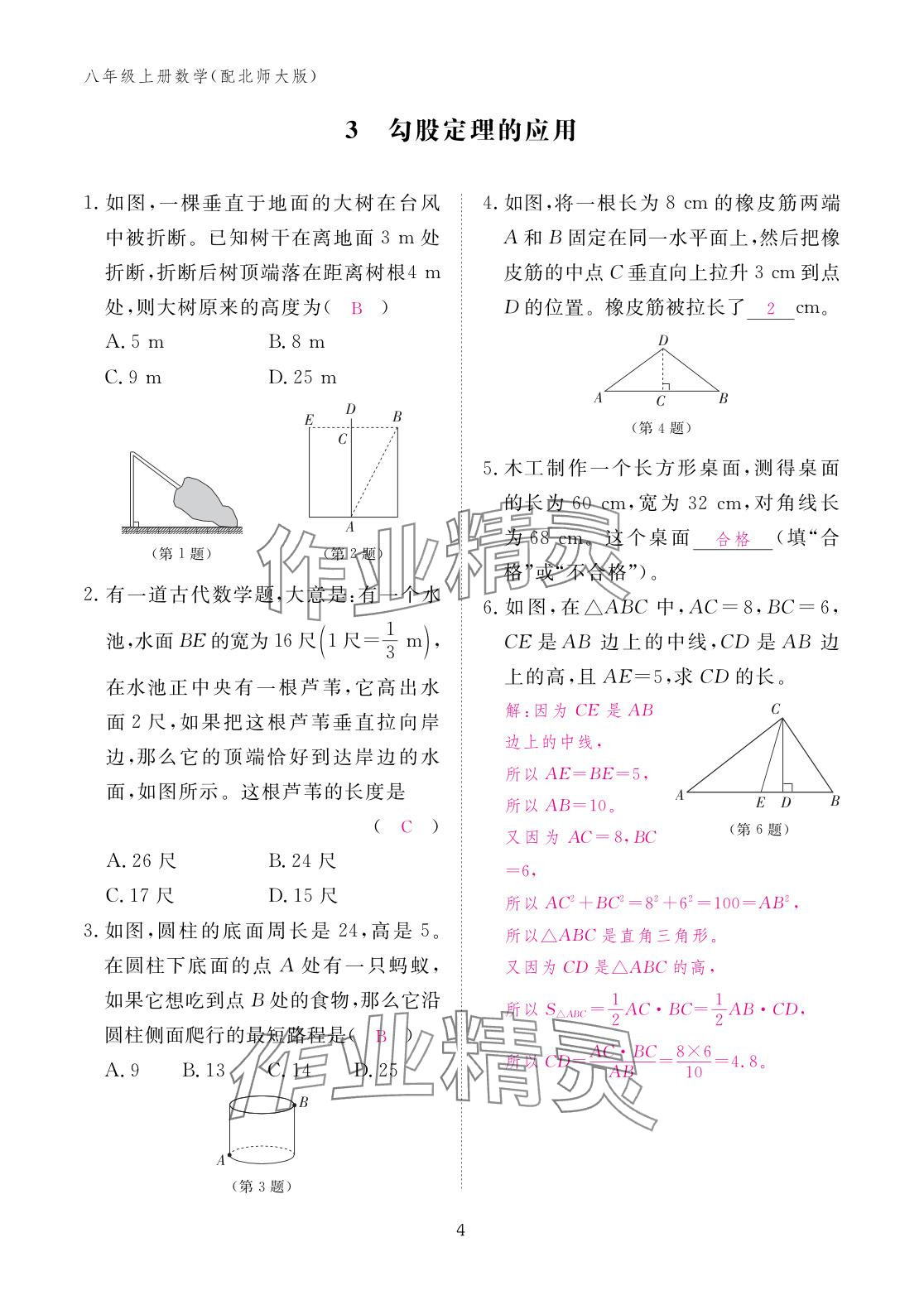 2025年作业本江西教育出版社八年级数学上册北师大版 参考答案第4页
