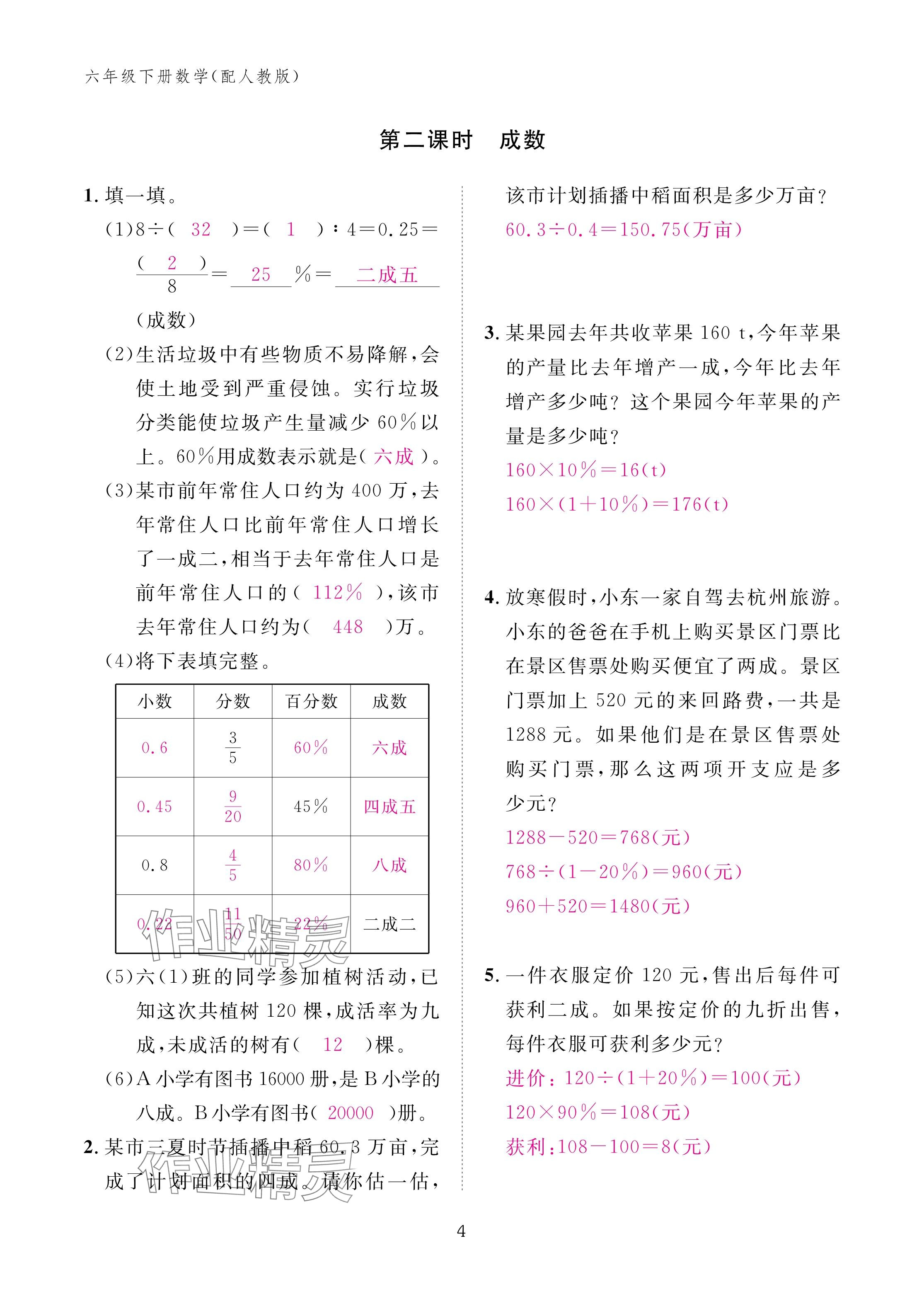 2024年作業(yè)本江西教育出版社六年級(jí)數(shù)學(xué)下冊(cè)人教版 參考答案第4頁