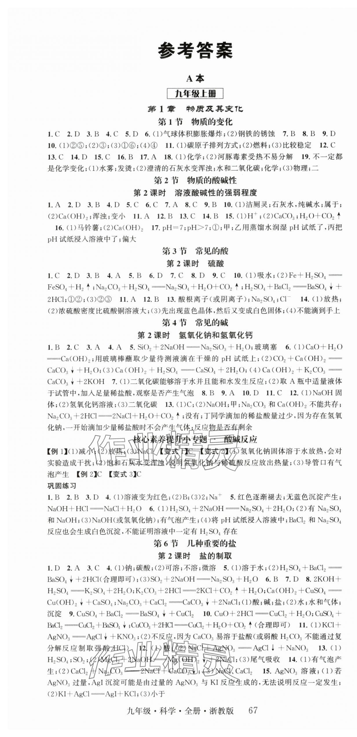 2025年智慧学堂九年级科学全一册浙教版浙江专版 第1页