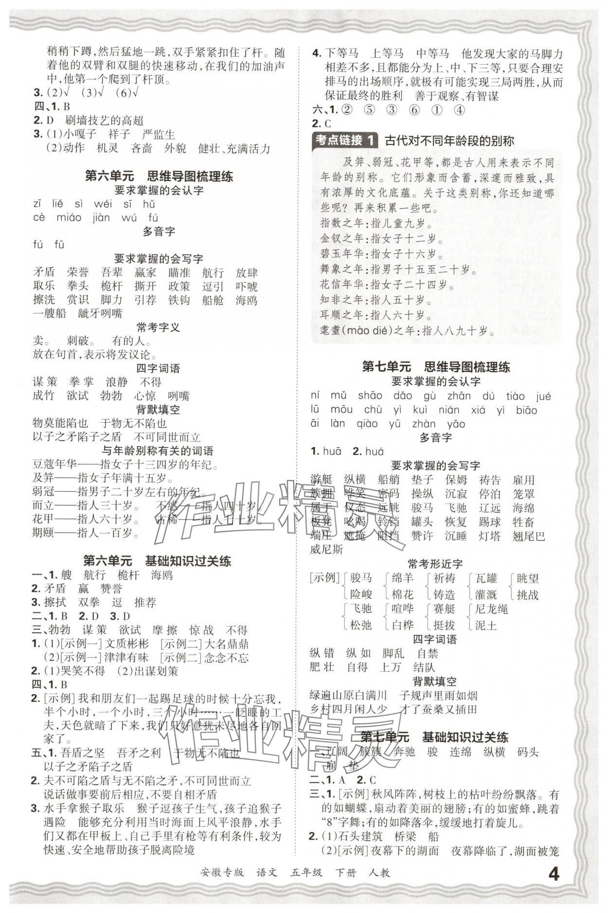 2025年王朝霞期末試卷研究五年級語文下冊人教版安徽專版 參考答案第4頁