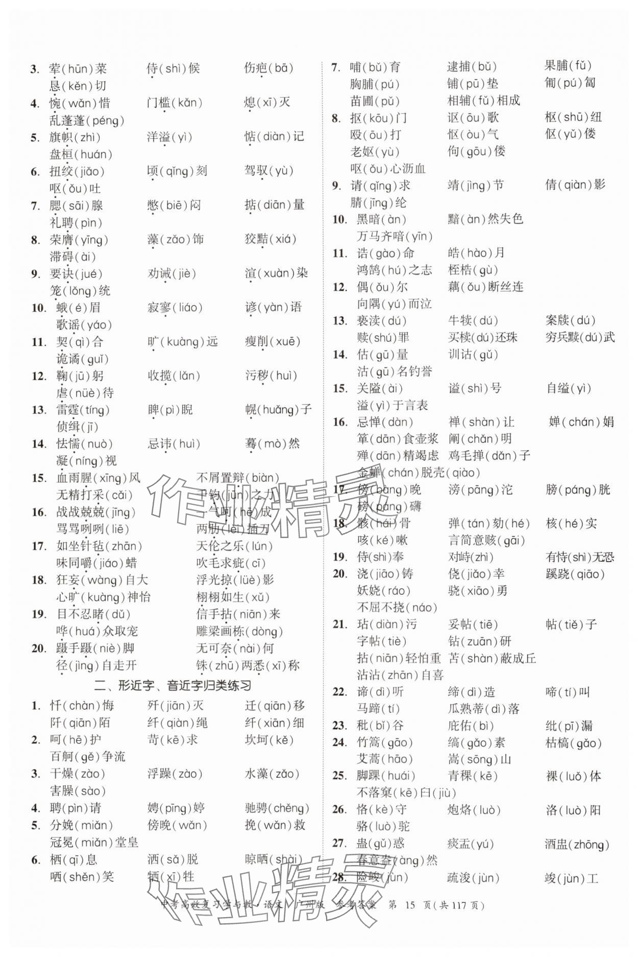 2024年中考高效復(fù)習(xí)學(xué)與教語文廣州專版 參考答案第15頁