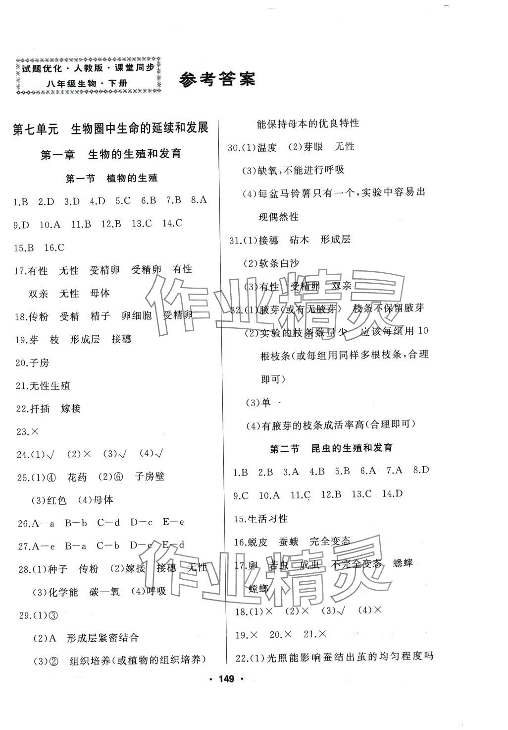 2024年试题优化课堂同步八年级生物下册人教版 第1页