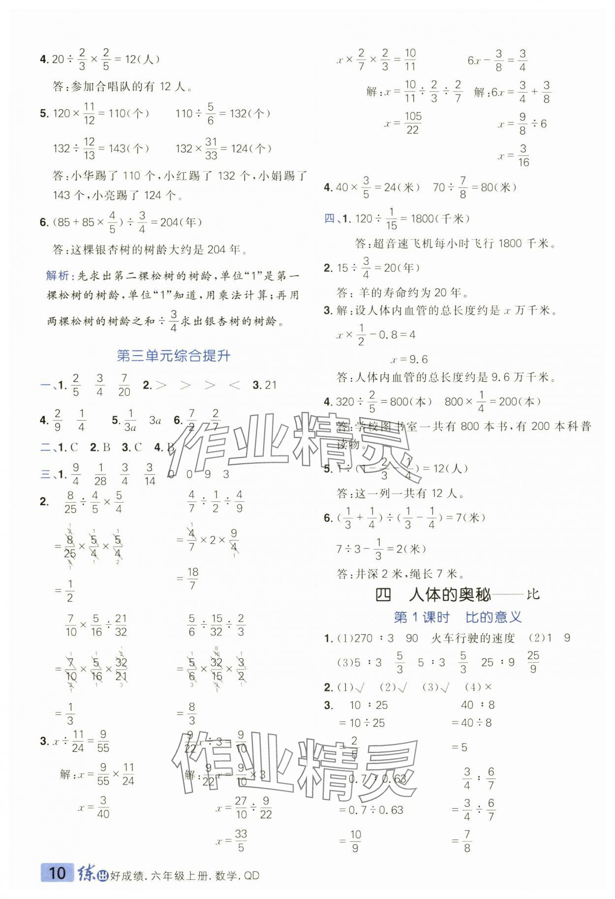 2024年練出好成績六年級數(shù)學上冊青島版 參考答案第9頁