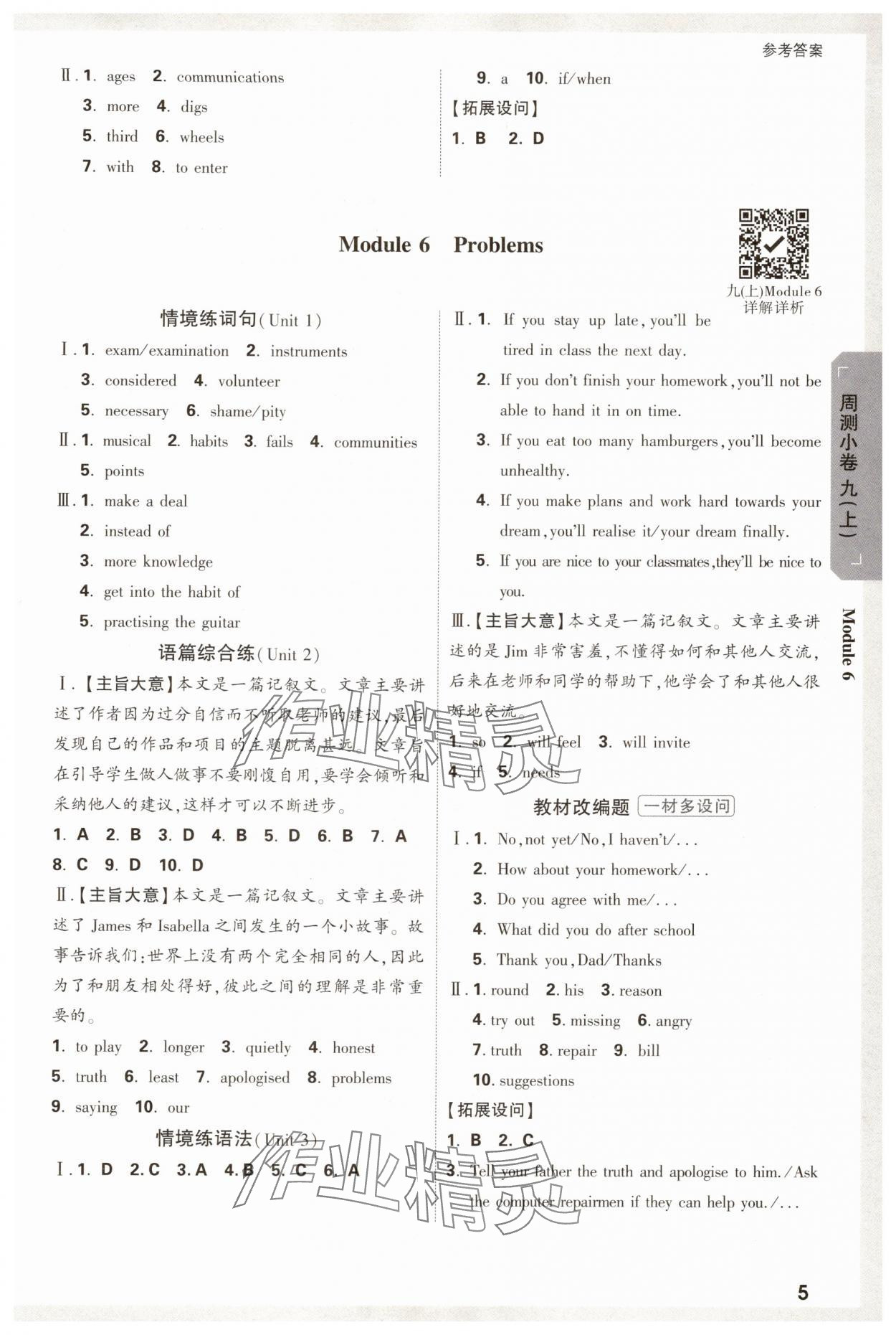 2025年萬唯中考大小卷九年級英語全一冊外研版 參考答案第5頁