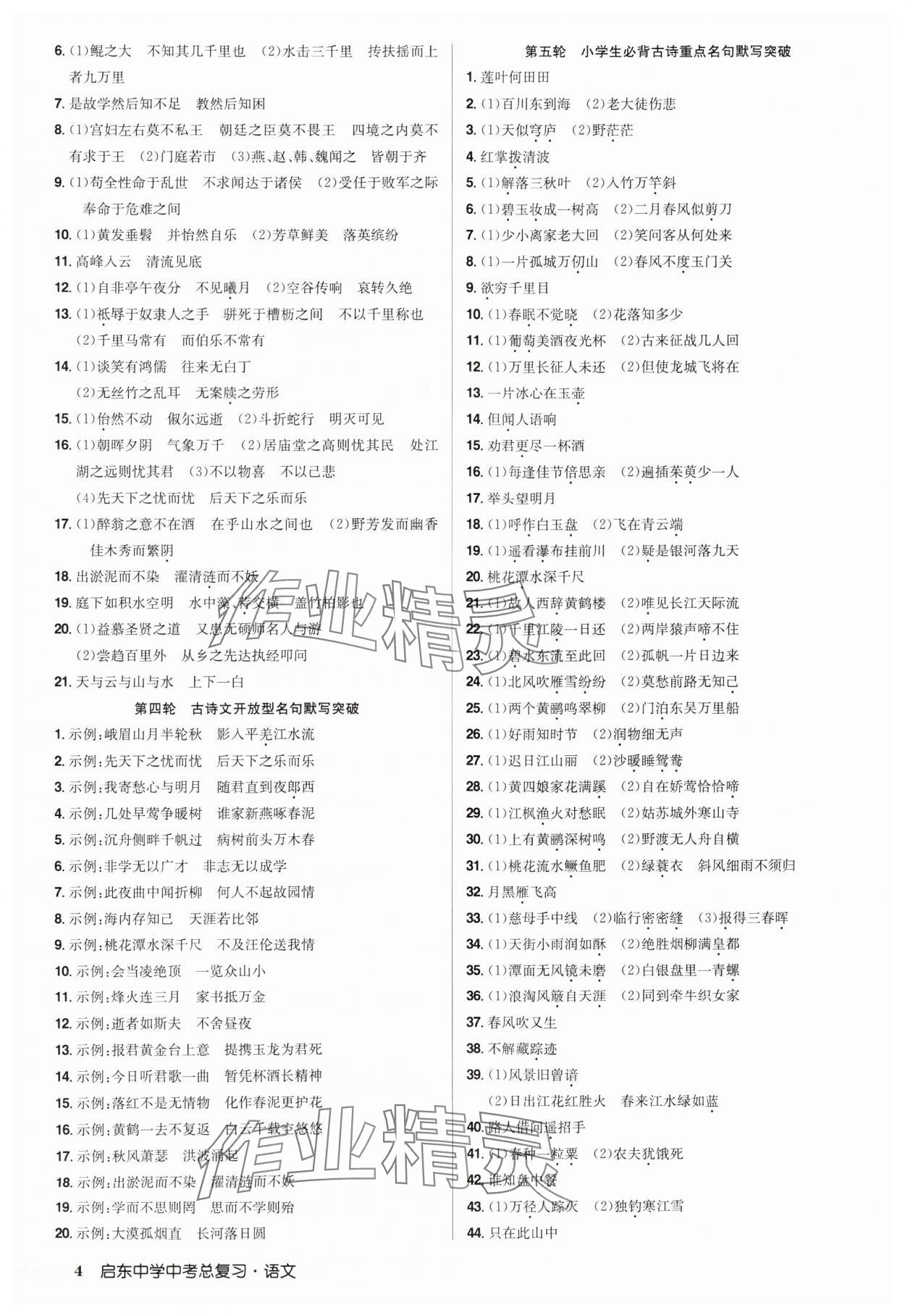 2025年啟東中學(xué)中考總復(fù)習(xí)語(yǔ)文徐州專版 參考答案第4頁(yè)