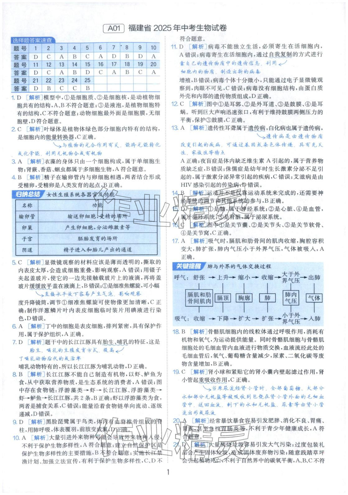 2026年春雨教育中考試卷精選八年級生物全一冊通用版福建專版&nbsp;第1頁