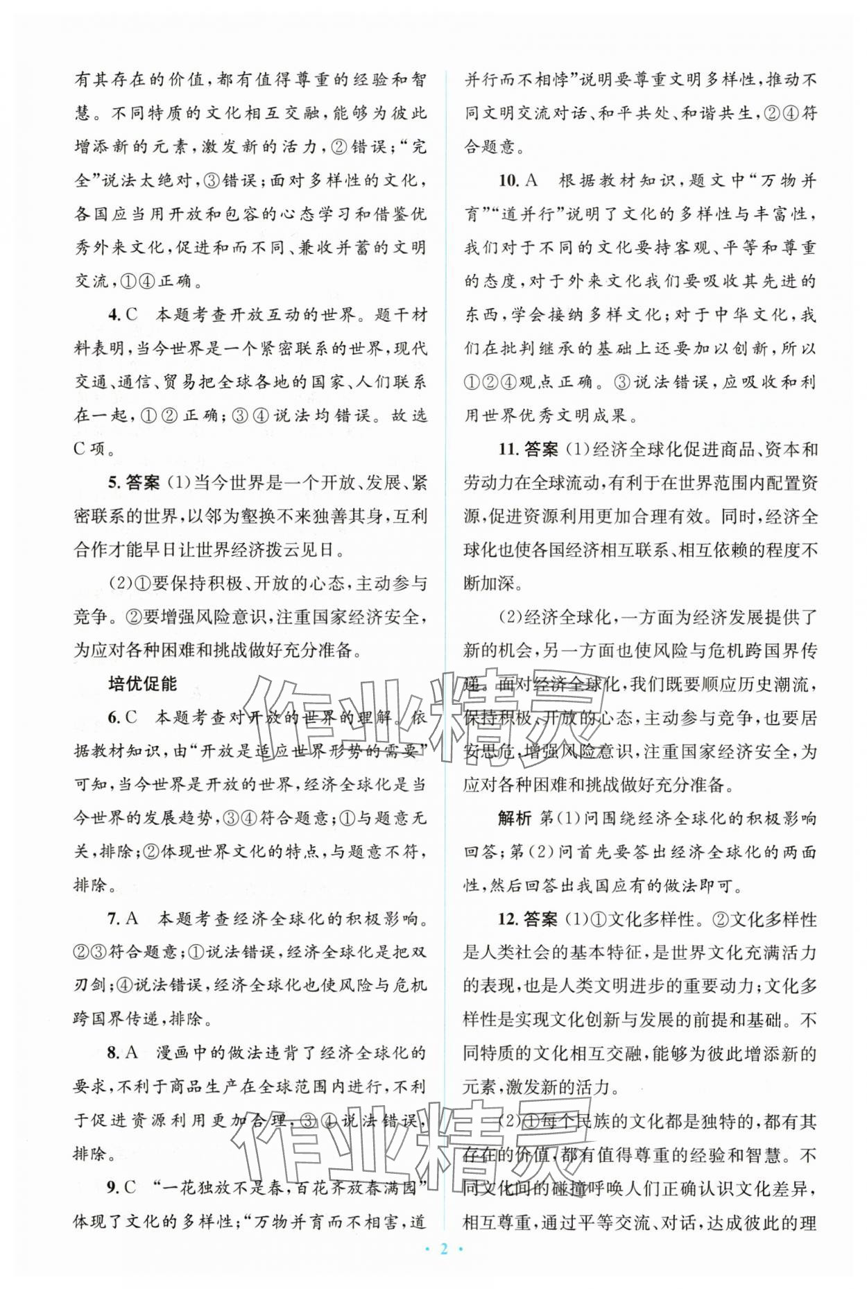 2025年同步解析與測評學考練九年級道德與法治下冊人教版精編版 參考答案第2頁