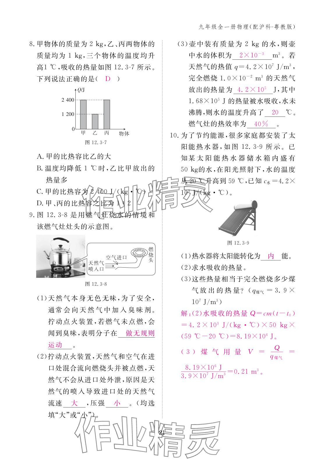 2025年作业本江西教育出版社九年级物理全一册沪粤版 参考答案第21页