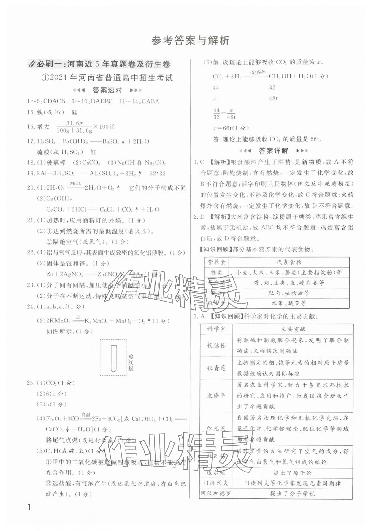 2025年新一線必刷卷化學河南專版 參考答案第1頁