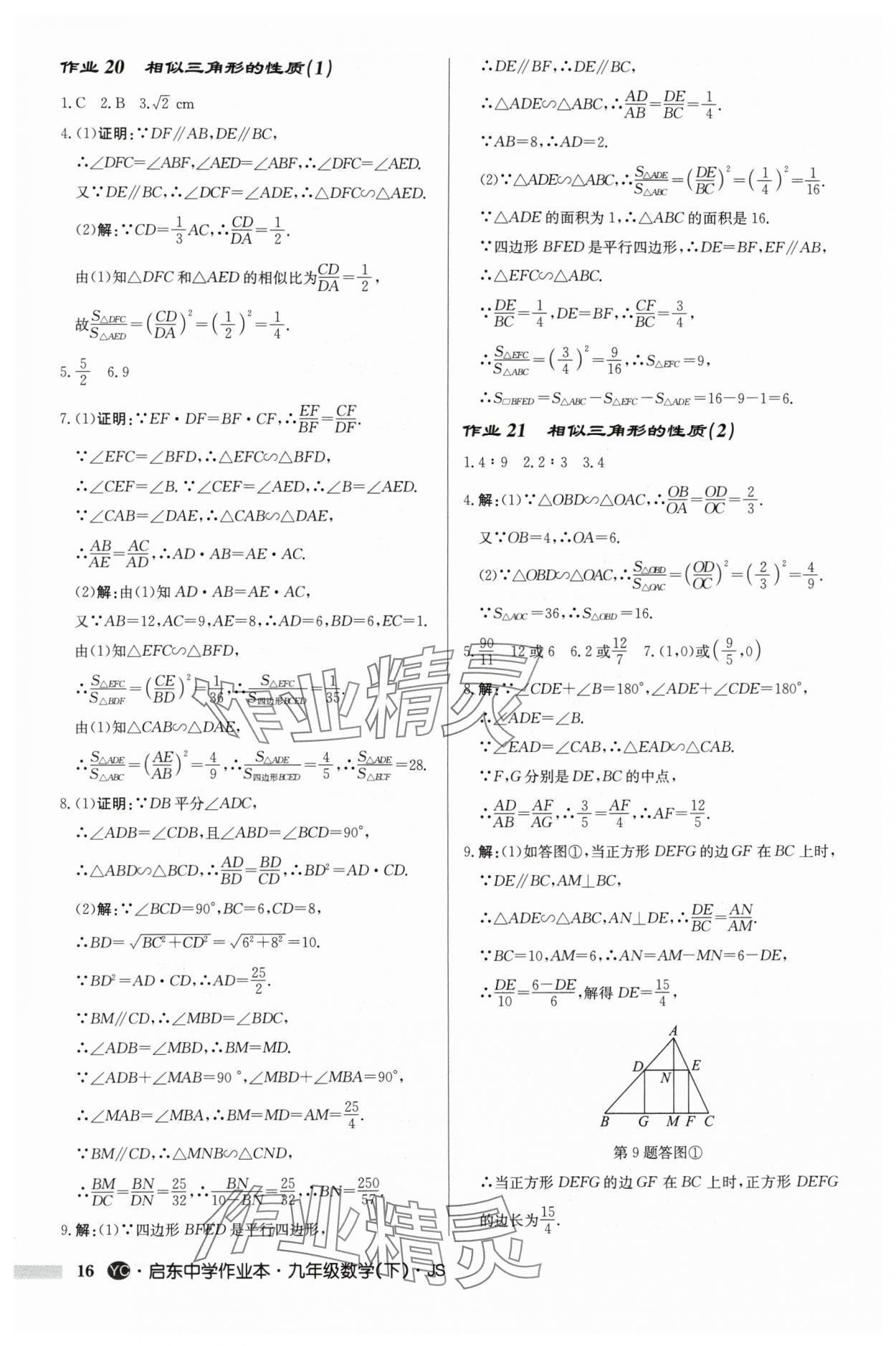 2024年启东中学作业本九年级数学下册苏科版盐城专版 参考答案第16页