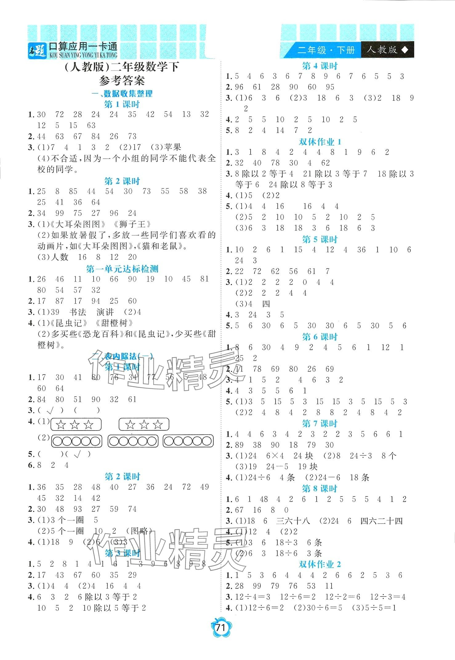 2024年?duì)钤n堂口算與應(yīng)用二年級(jí)數(shù)學(xué)下冊(cè)人教版 第1頁(yè)