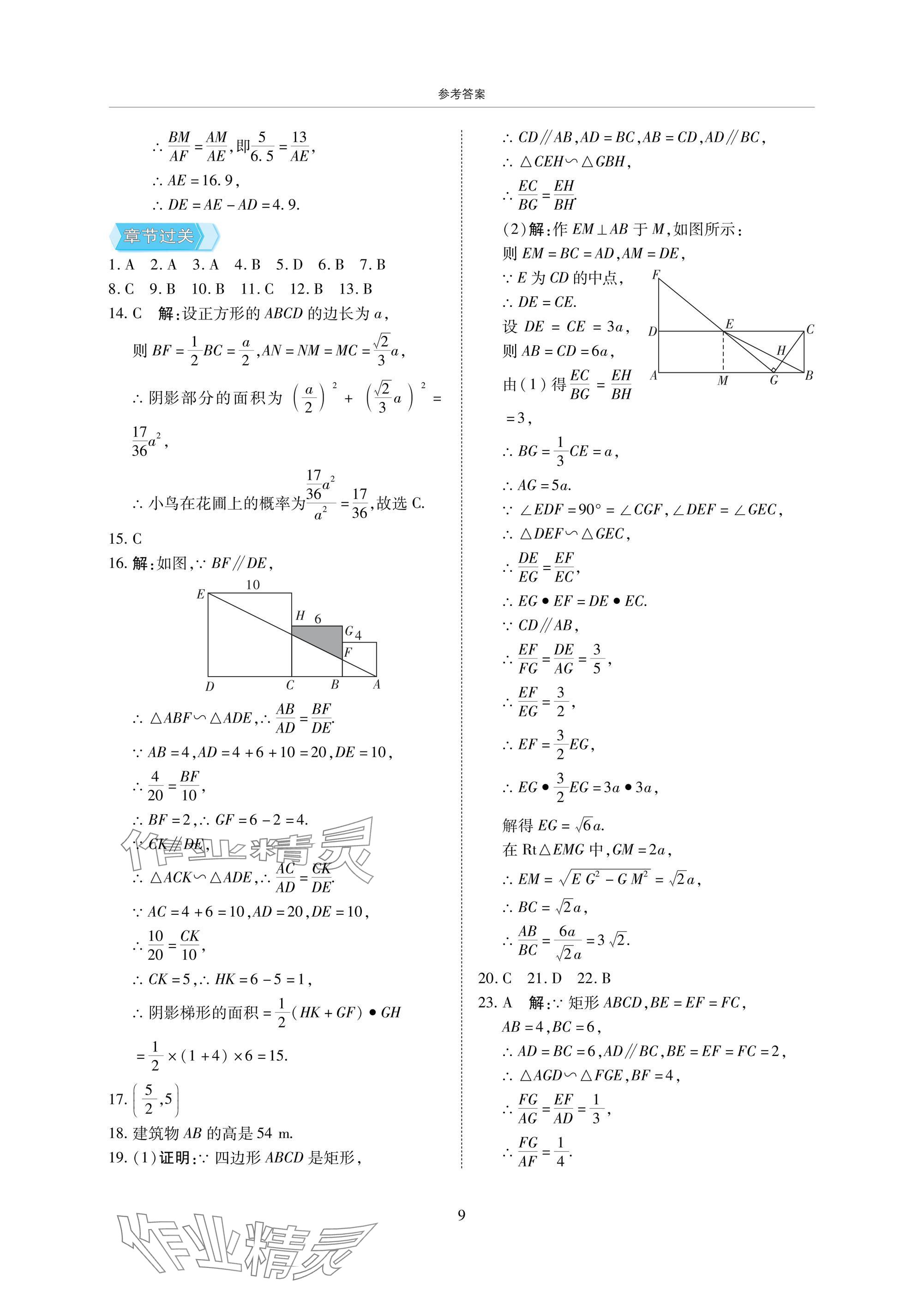 2025年復(fù)習(xí)直通車期末復(fù)習(xí)與假期作業(yè)九年級數(shù)學(xué)北師大版 參考答案第9頁