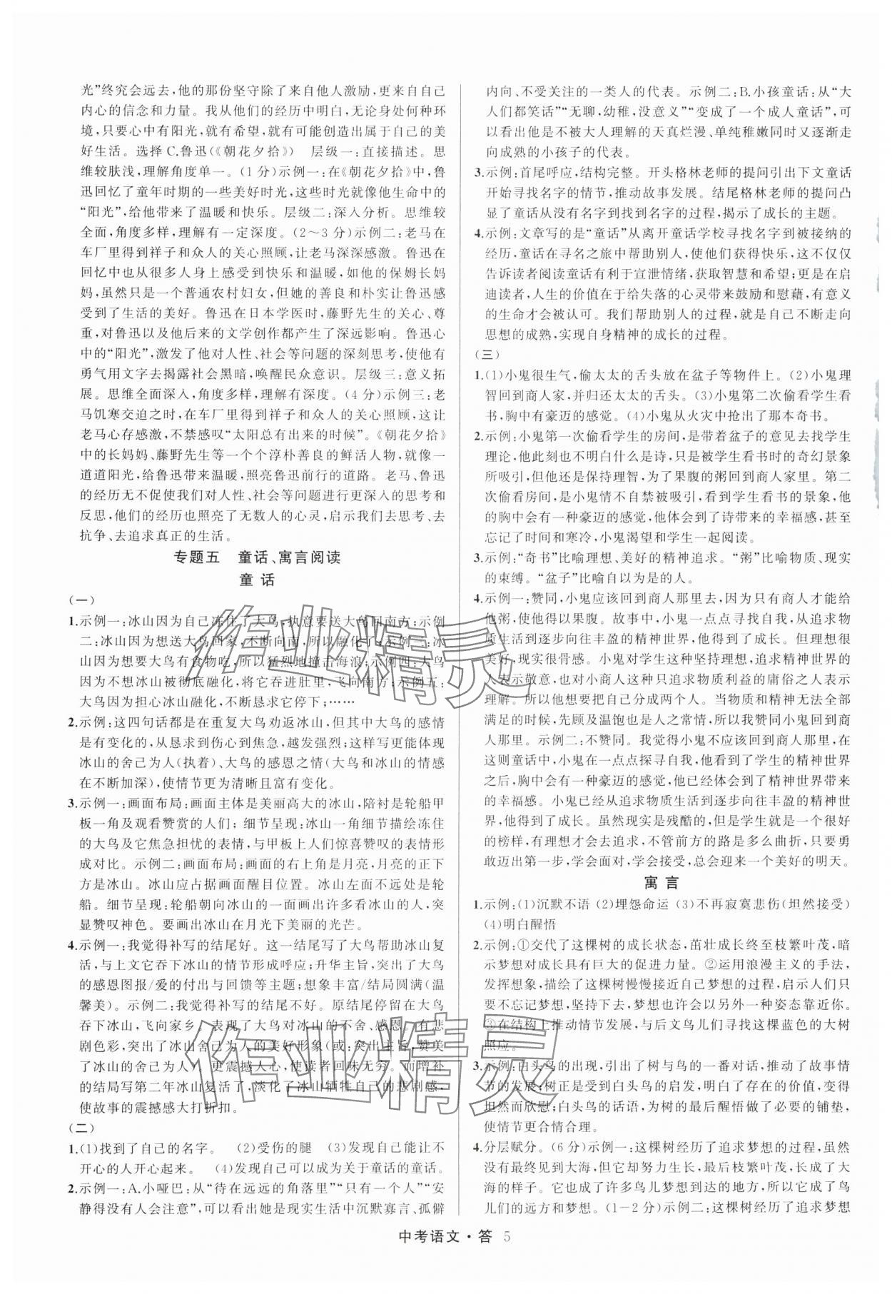 2025名師面對面中考滿分特訓(xùn)方案語文人教版浙江專版 參考答案第5頁