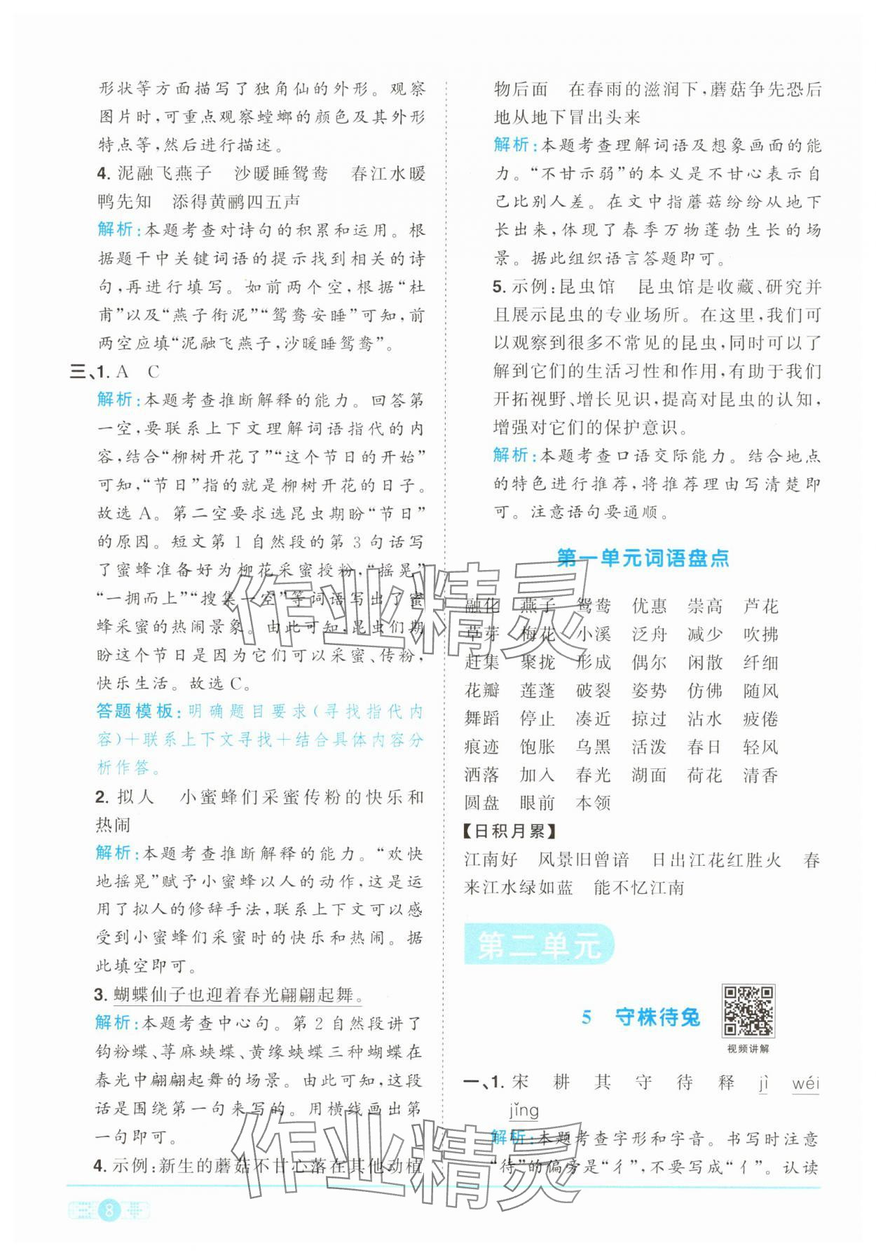 2025年陽光同學課時提優訓練三年級語文下冊人教版 參考答案第8頁