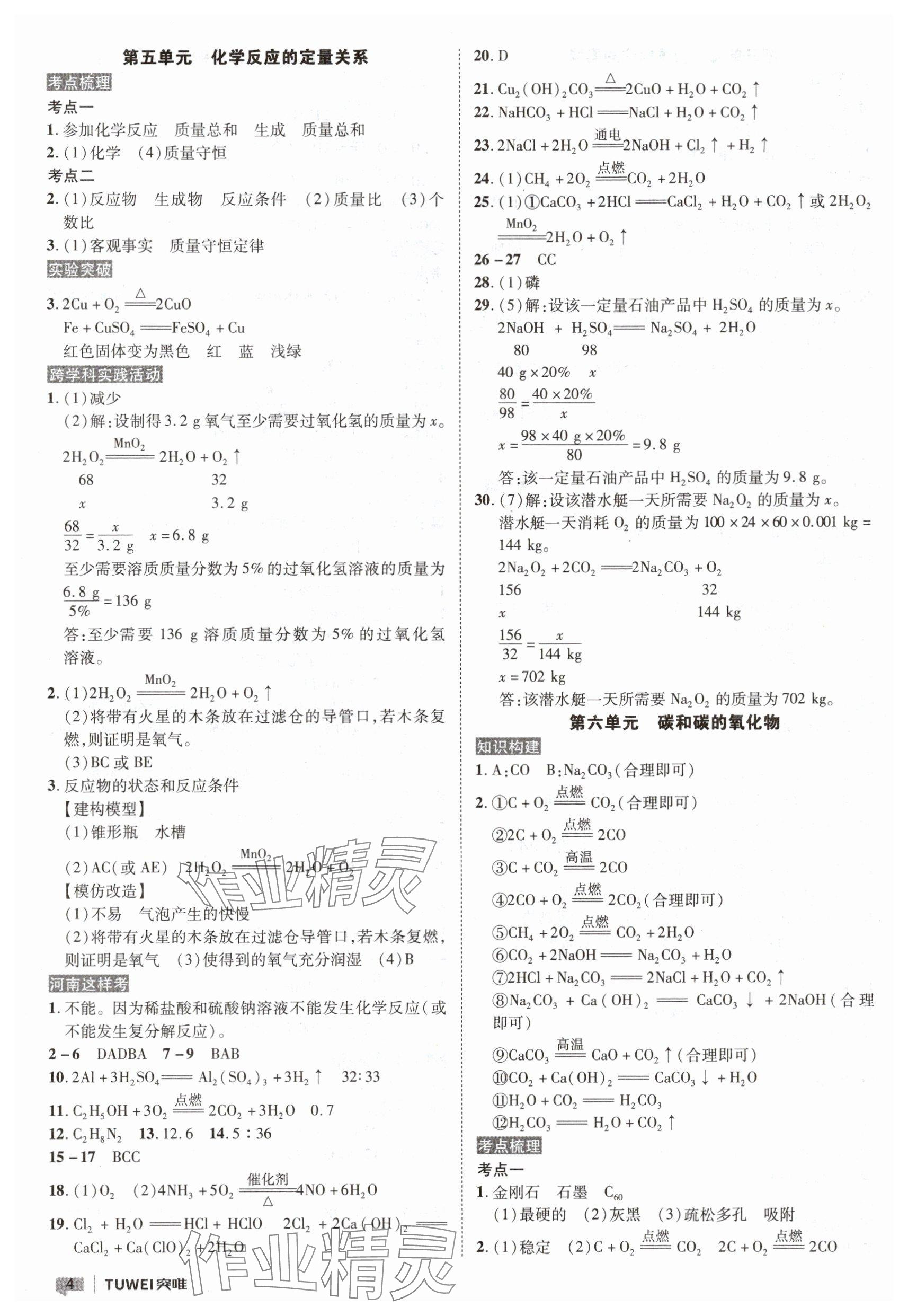 2025年一戰(zhàn)通關中考總復習化學河南專版&nbsp;參考答案第4頁