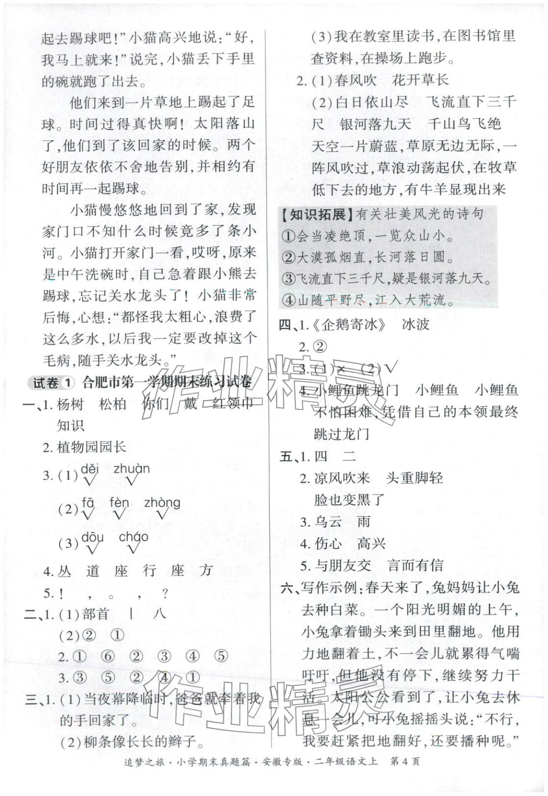 2025年追梦之旅小学期末真题篇二年级语文上册人教版安徽专版&nbsp;第4页