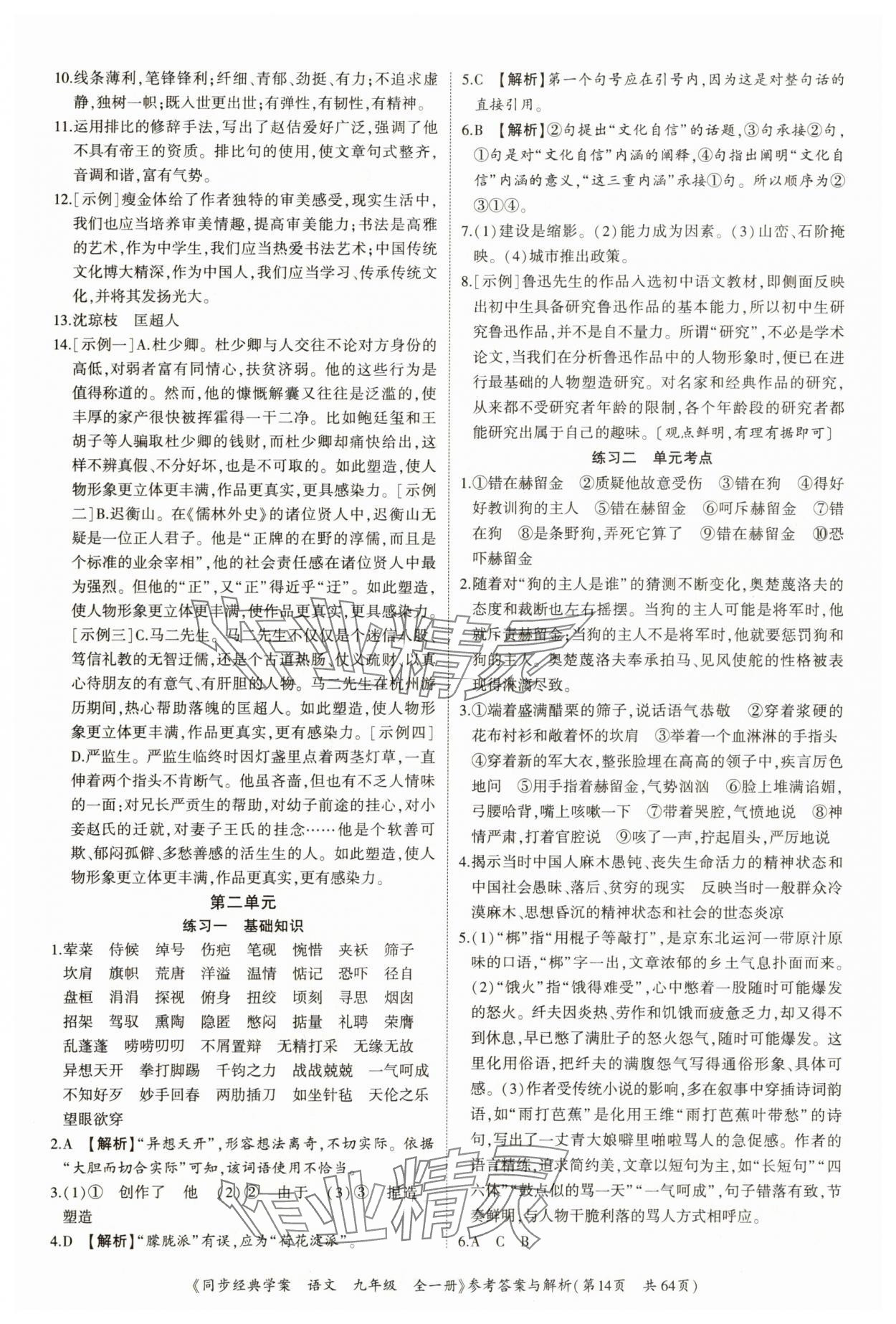 2025年同步經(jīng)典學案九年級語文全一冊人教版深圳專版&nbsp;第14頁