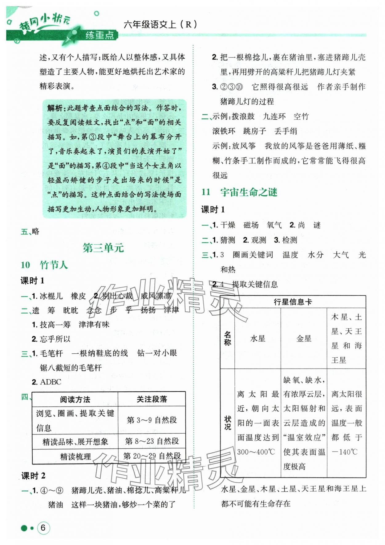 2024年黃岡小狀元練重點(diǎn)六年級(jí)語文上冊人教版 參考答案第6頁