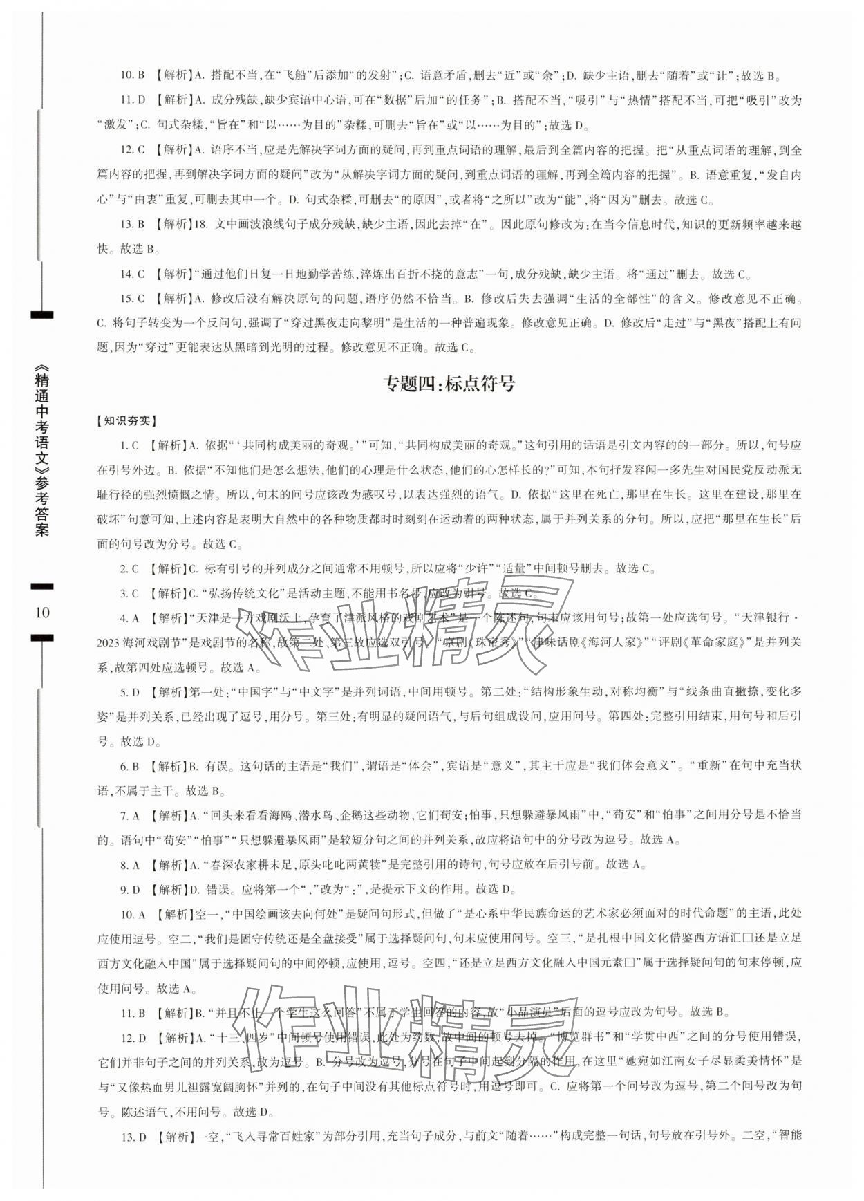 2025年精通中考語文基礎知識與試卷訓練 參考答案第10頁