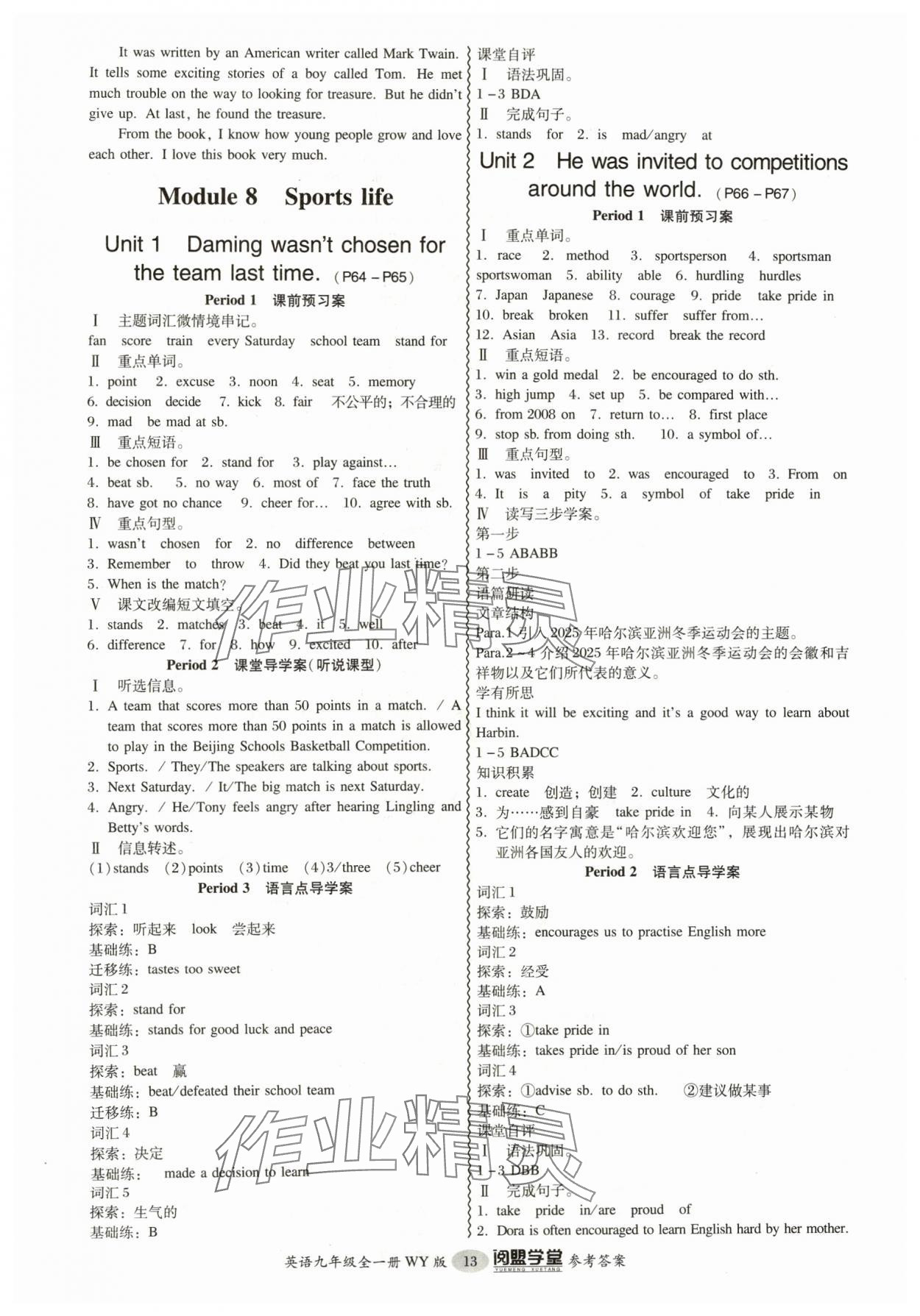 2024年分層導(dǎo)學(xué)案九年級(jí)英語全一冊(cè)外研版&nbsp;參考答案第13頁