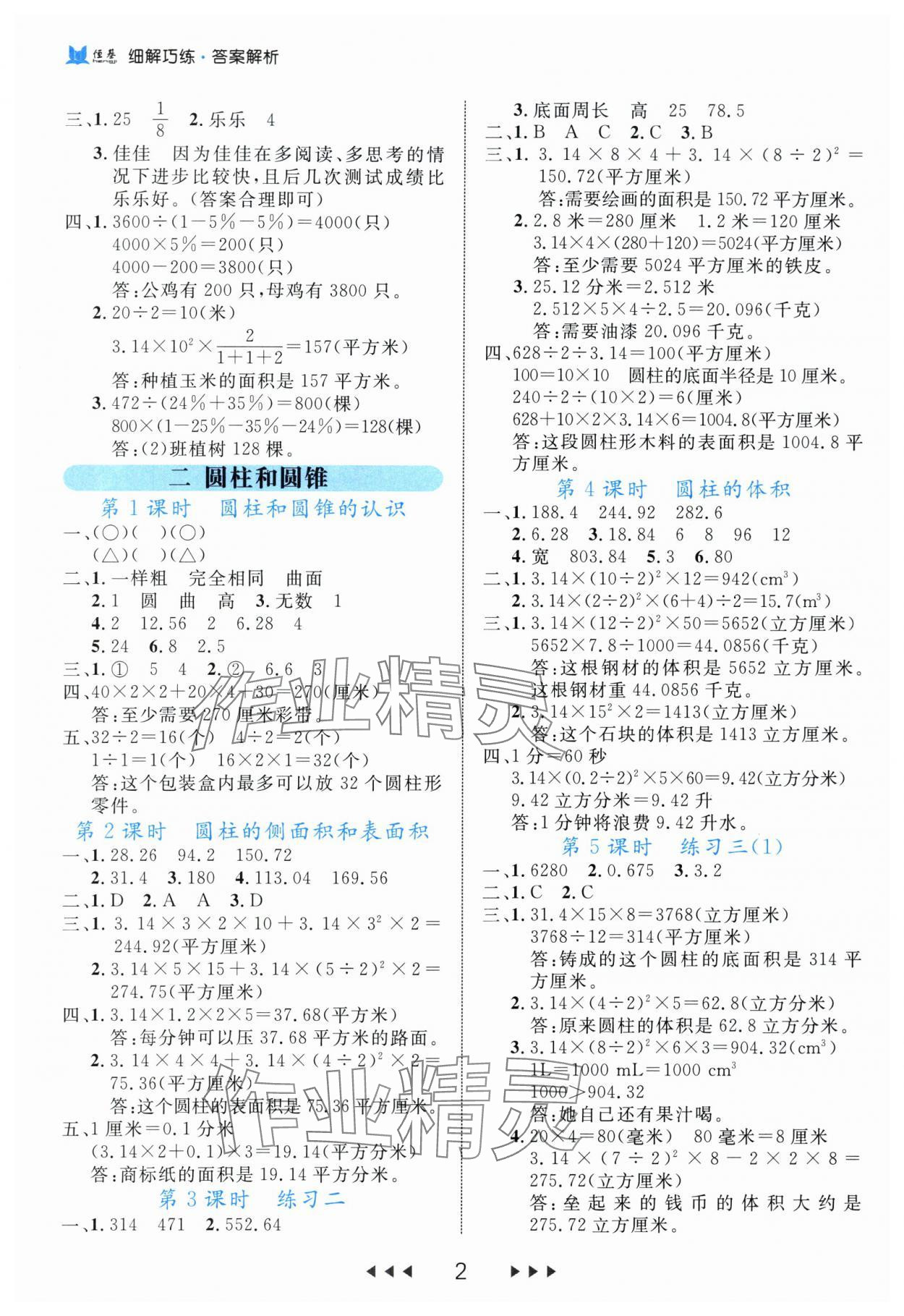 2024年细解巧练六年级数学下册苏教版 参考答案第2页