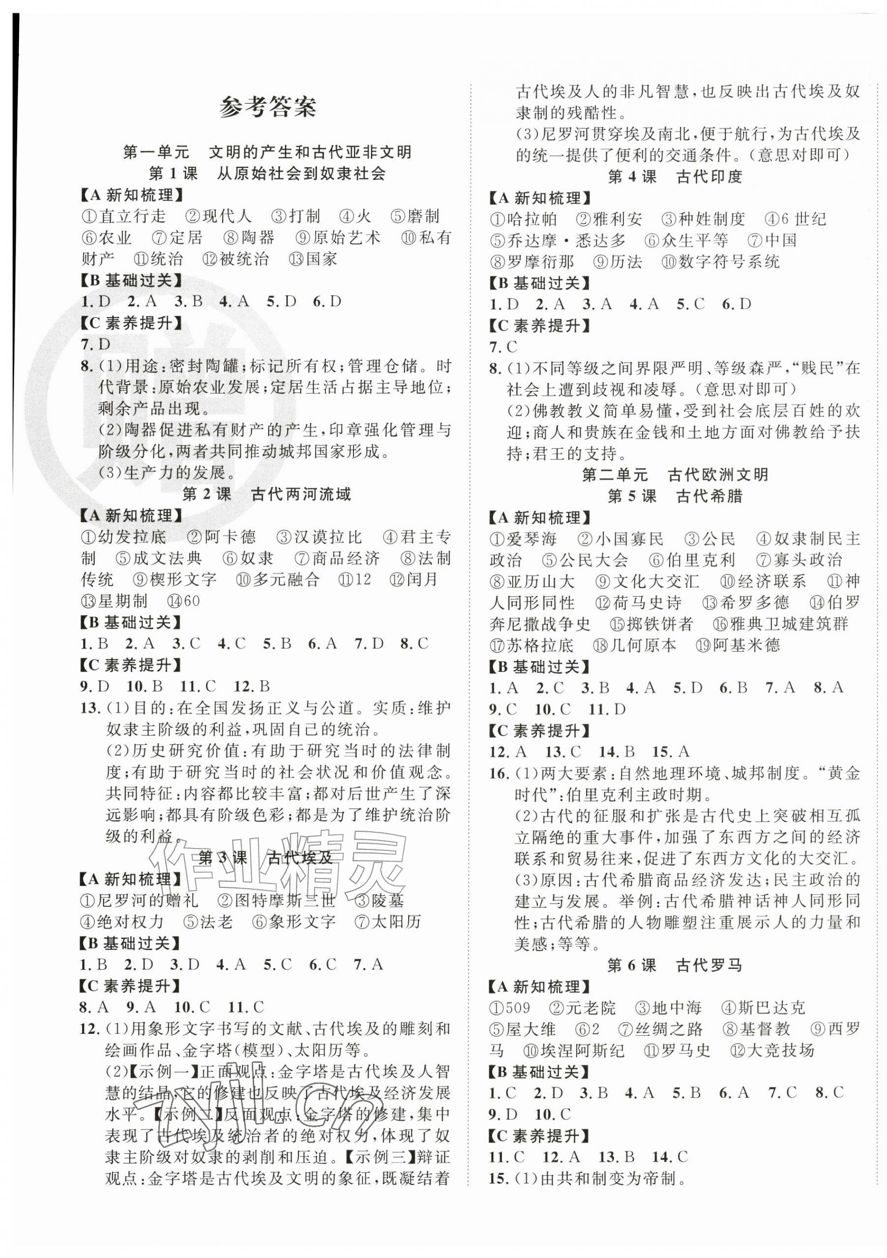 2026年课时夺冠九年级历史上册人教版&nbsp;第1页