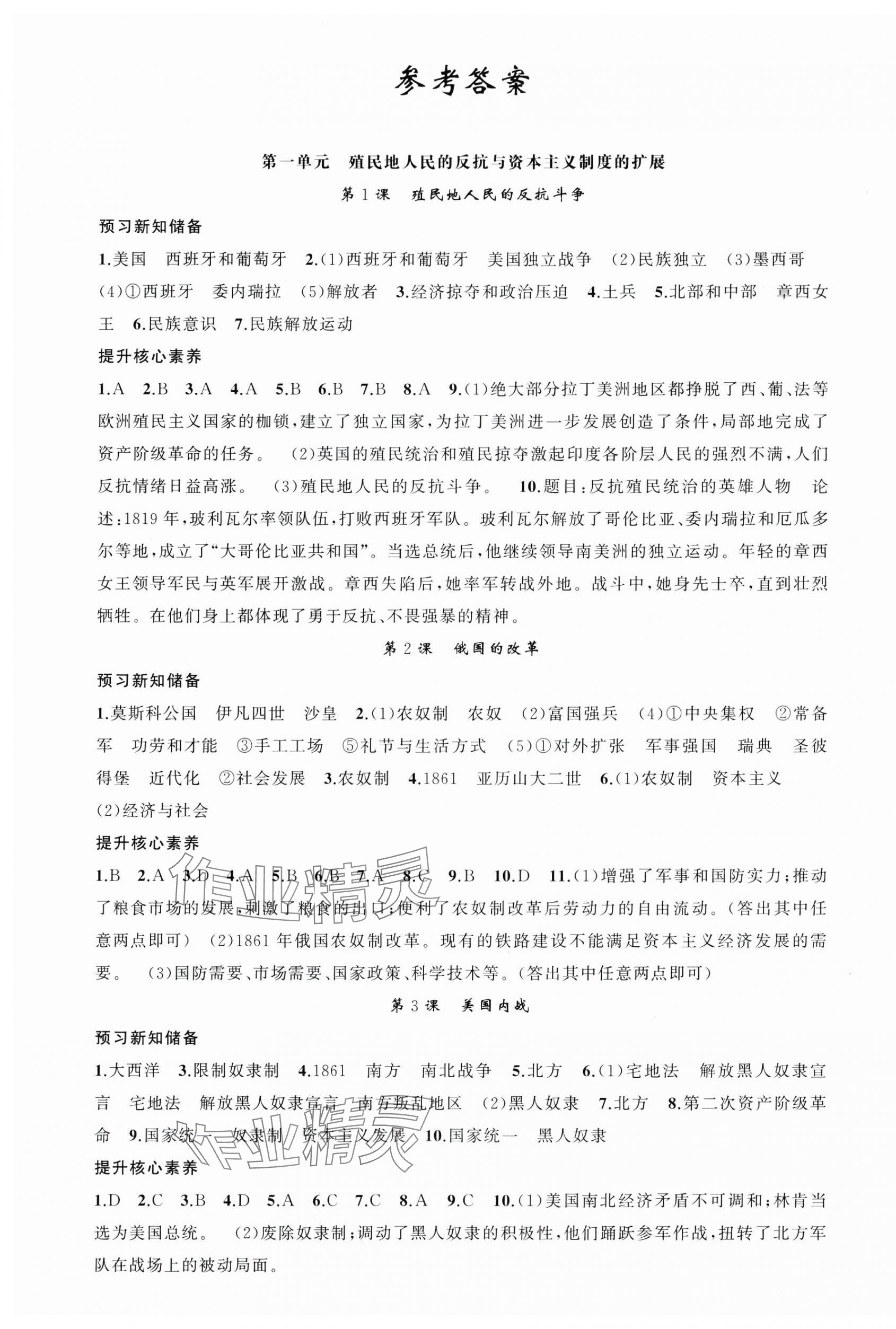 2025年同步訓練100分闖關九年級歷史下冊人教版河南專版 第1頁