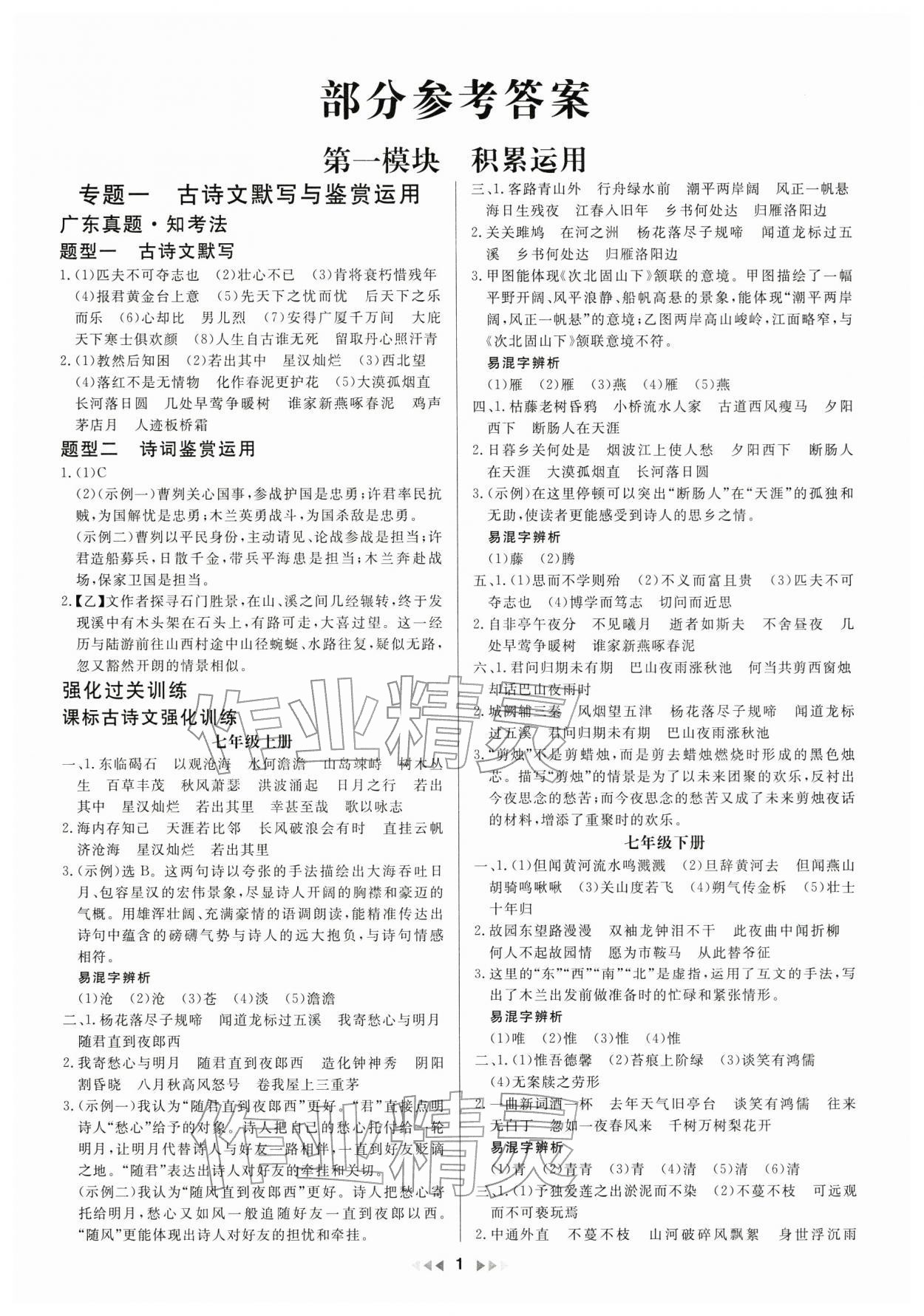 2026年新中考新启航语文中考广东专版&nbsp;第1页