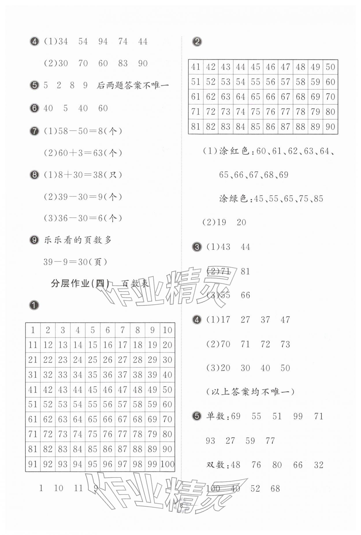 2026年新课堂同步学习与探究一年级数学下册青岛版枣庄专版&nbsp;参考答案第8页