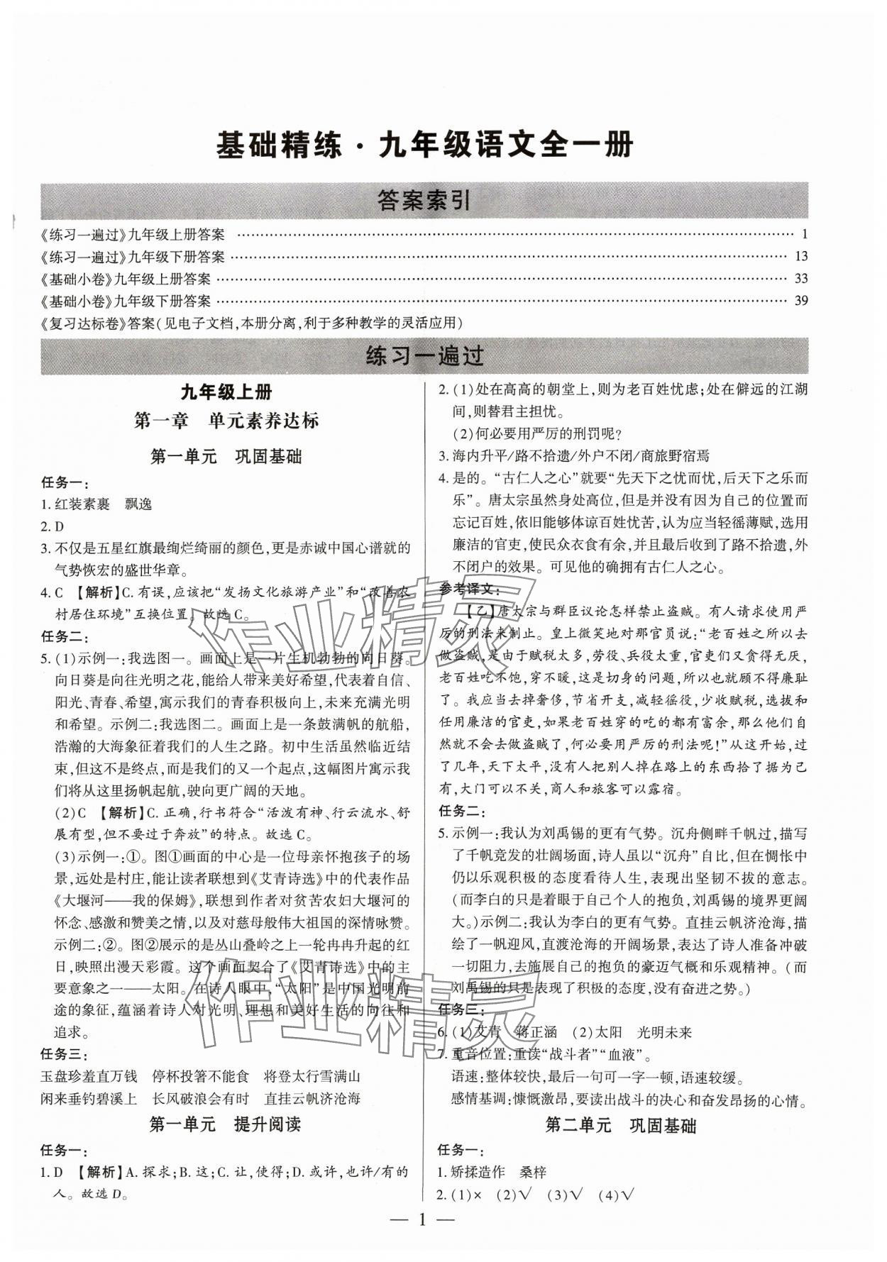 2023年基礎(chǔ)精練九年級(jí)語文全一冊(cè)人教版深圳專版 第1頁