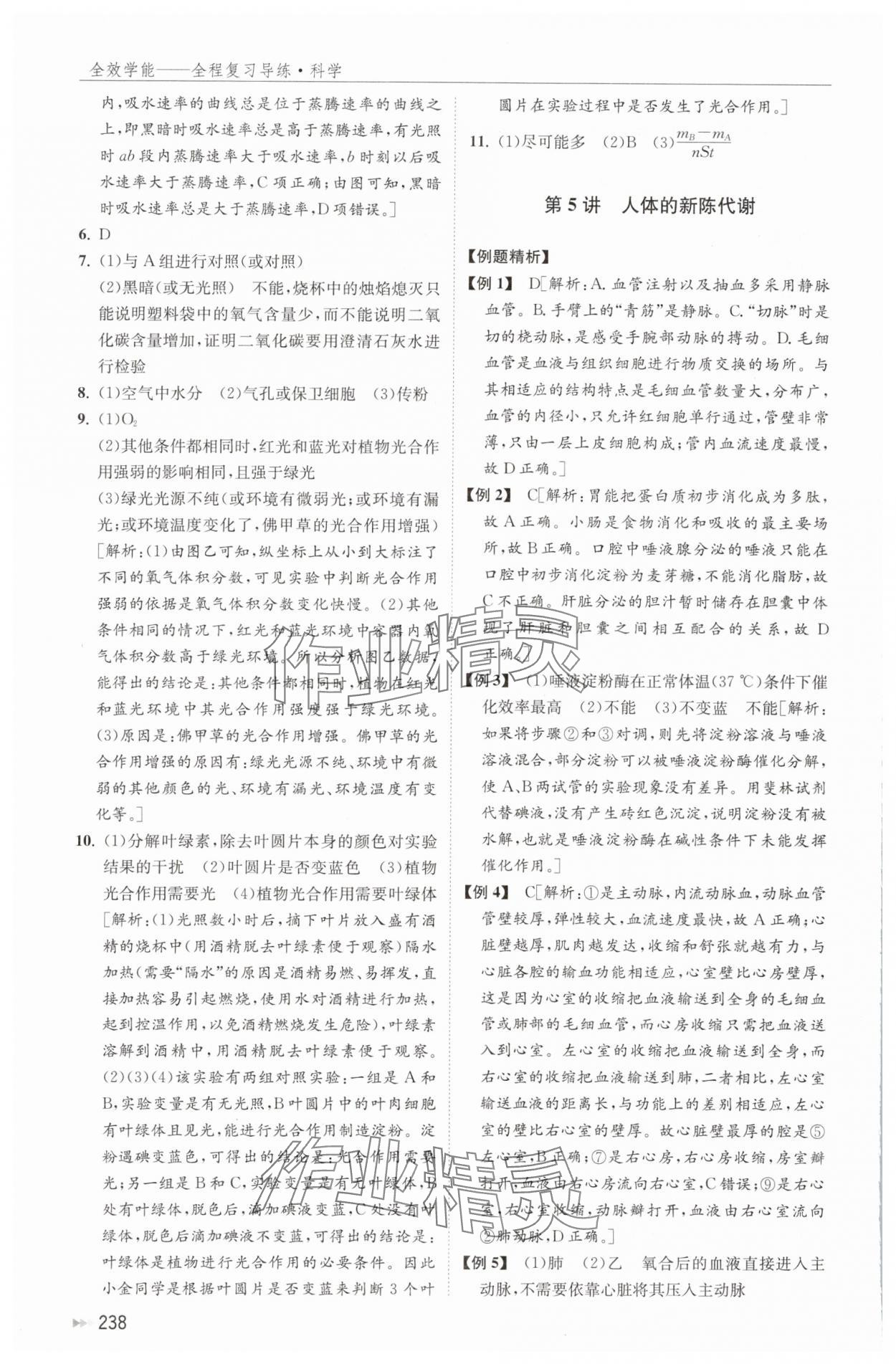 2024年全效學能全程復習導練中考科學 參考答案第6頁