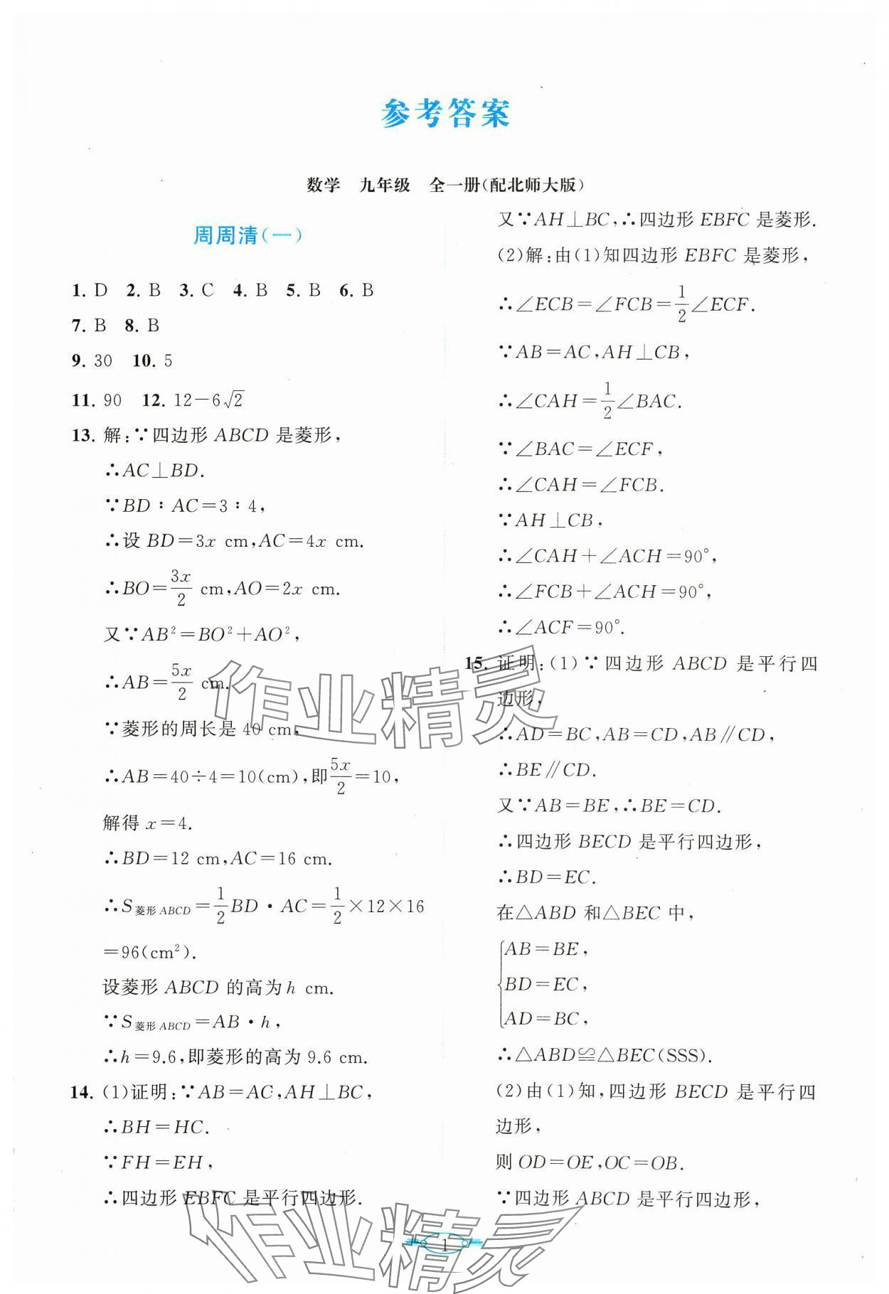 2023年课标新卷九年级数学全一册北师大版 第1页