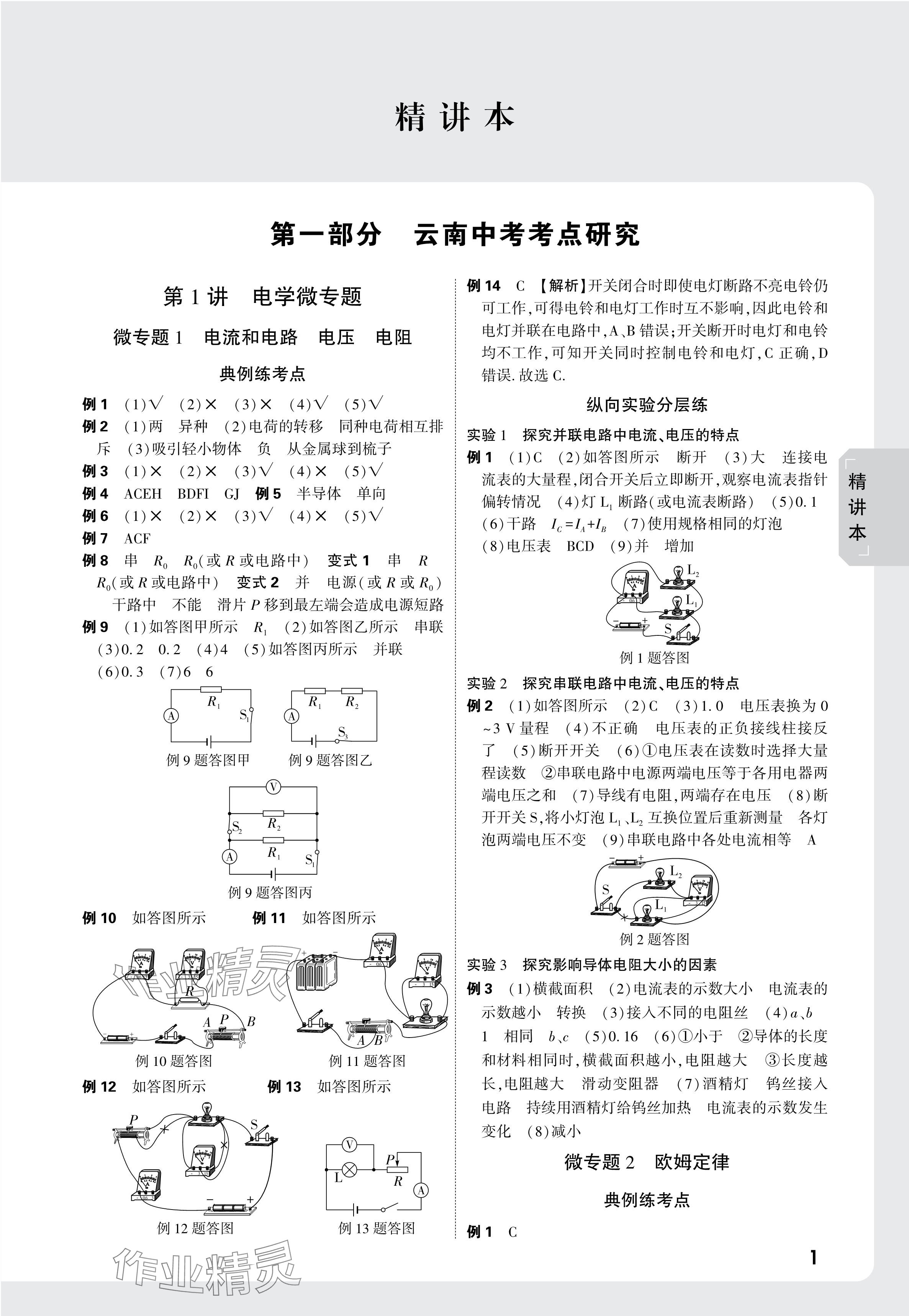 2025年万唯中考试题研究物理云南专版 参考答案第1页