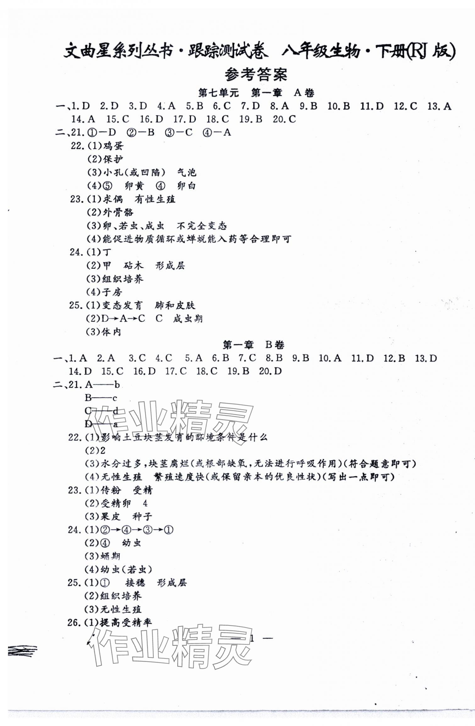 2024年文曲星跟蹤測試卷八年級生物下冊人教版 第1頁