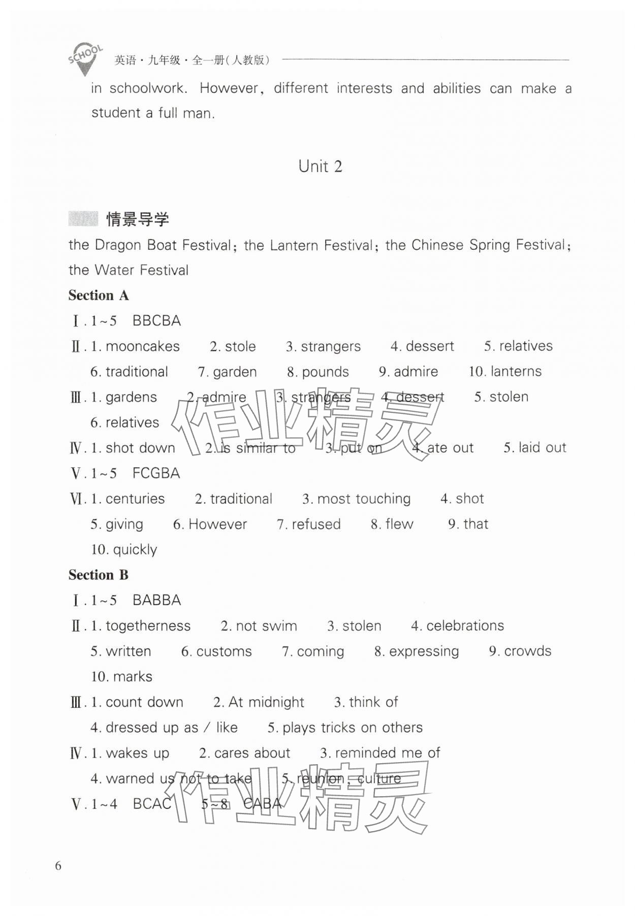 2025年新課程問題解決導學方案九年級英語全一冊人教版&nbsp;參考答案第6頁