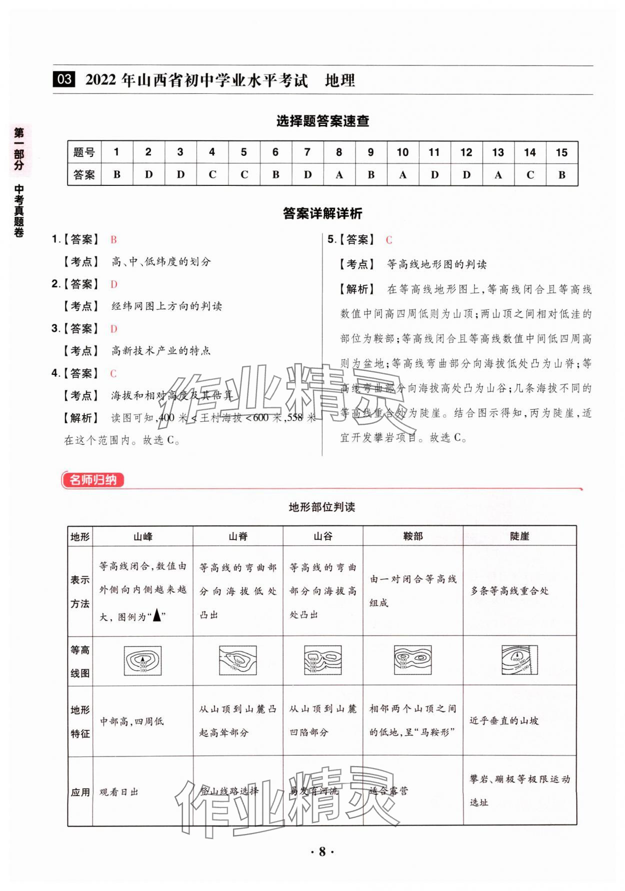 2024年晉一中考山西真題地理 參考答案第8頁